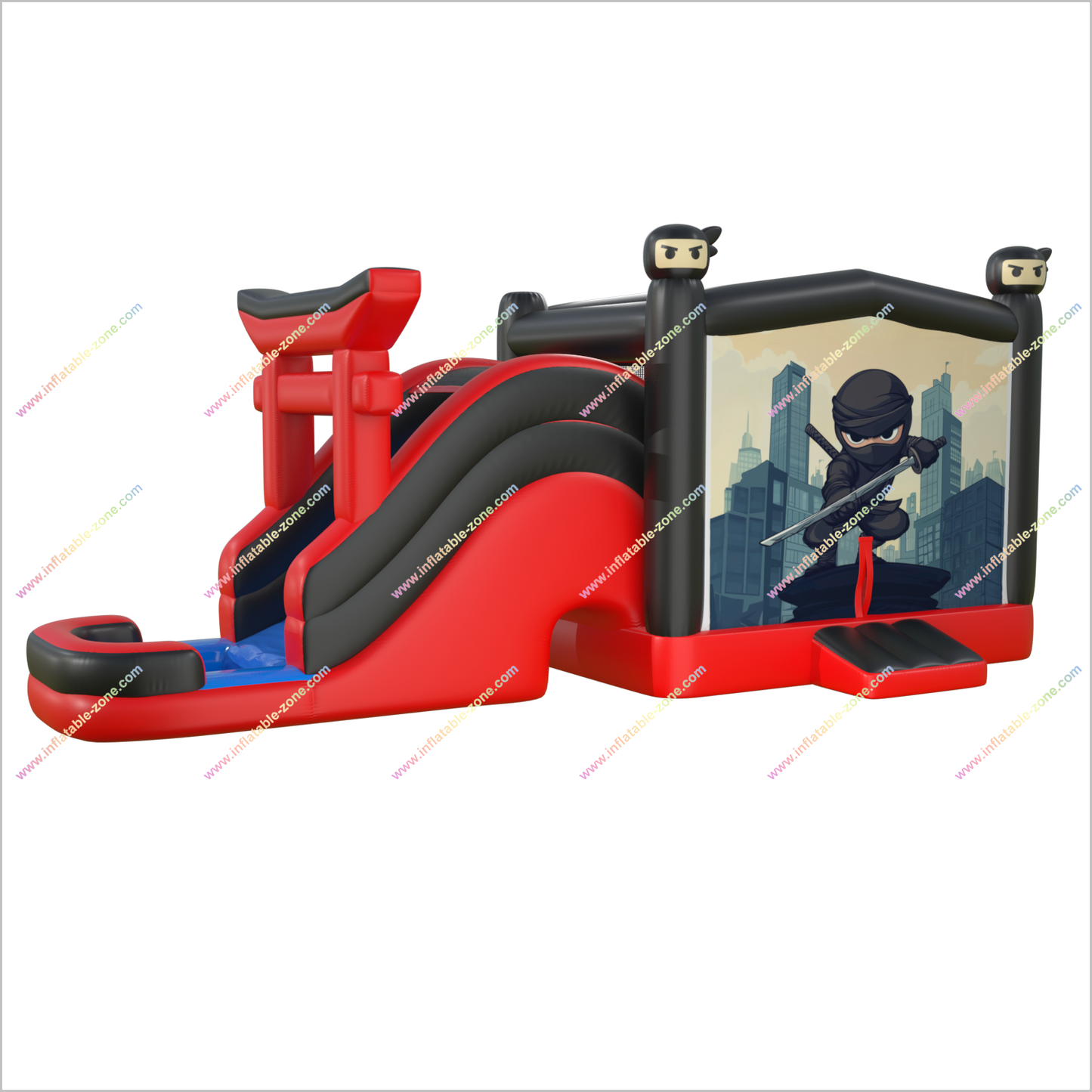 Ninja Jump Bounce House Inflatable Water Slide Rent Red And Black Inflatable Combo Bouncy Castle Pool Water Slide