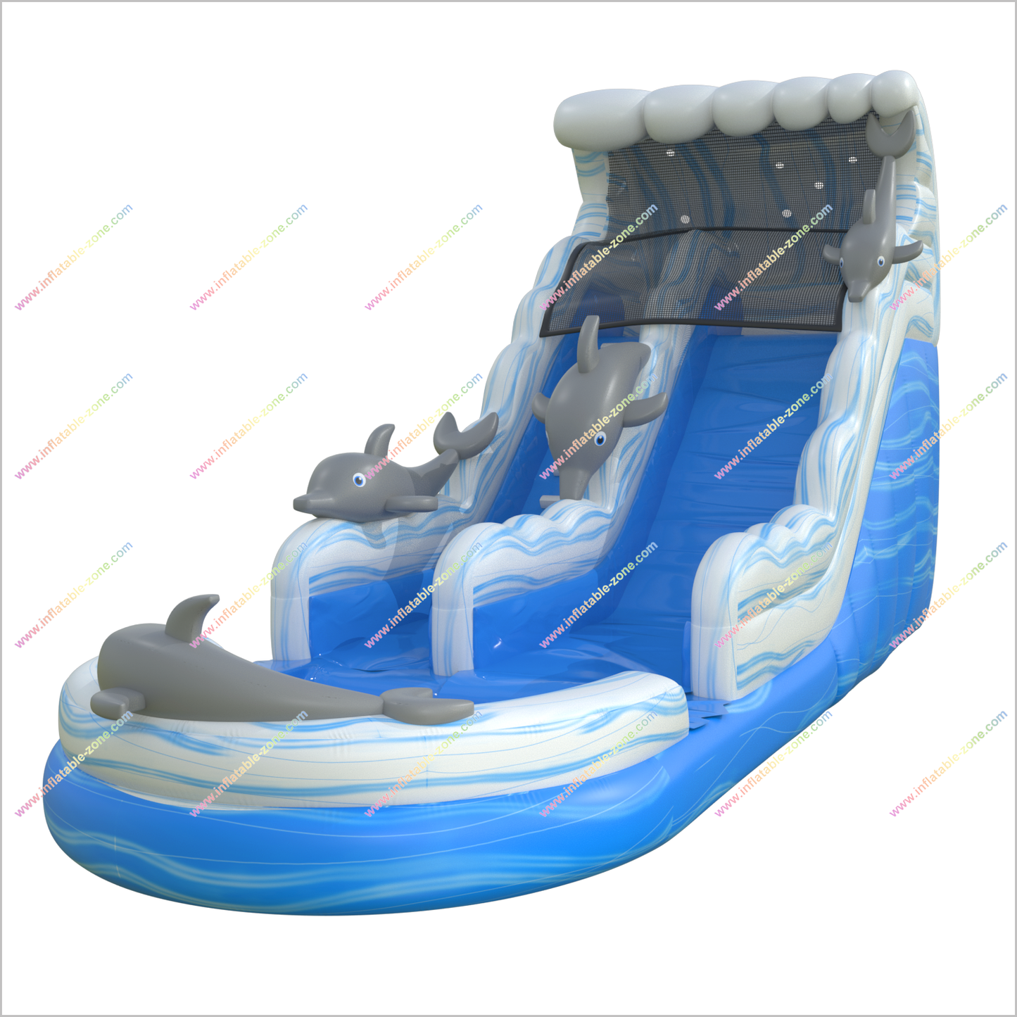 Dolphin Inflatable Water Slide Ocean Fun Pool With Inflatable Slide Outdoor Commercial Play Equipment