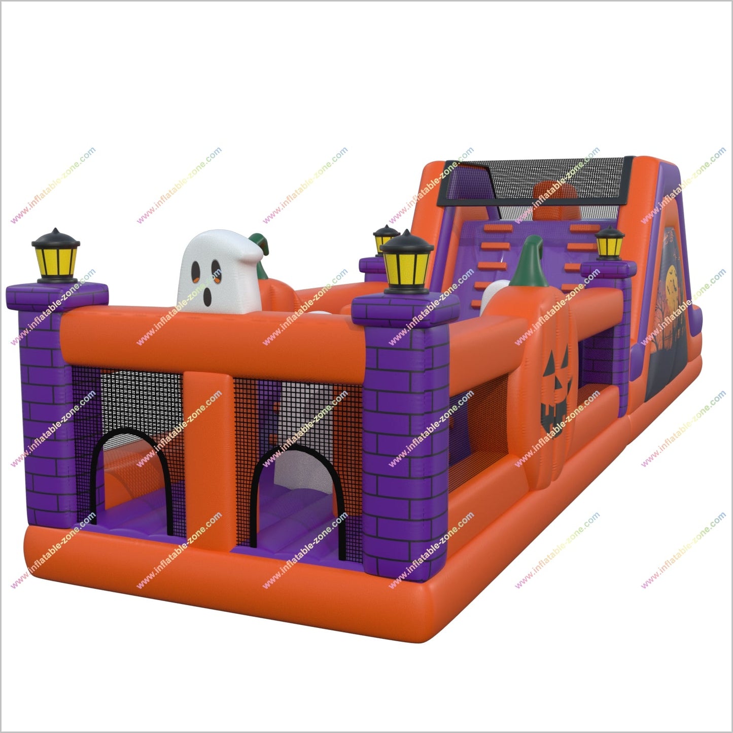 Halloween-Themed Obstacle Course Blow Ups Ghost And Pumpkins Inflatable Obstacle Course Rental For Adults