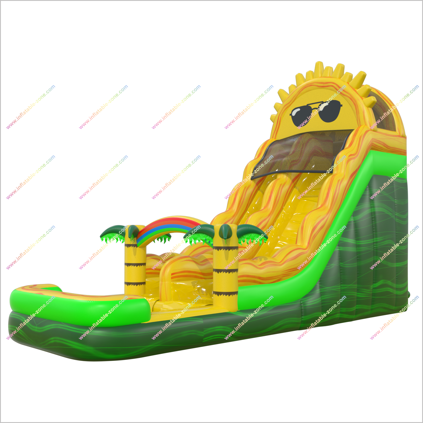 Cool Sun Garden Inflatable Water Slide Palm Trees And Rainbow Pool Blow Up Water Slide Outside Childrens Toys