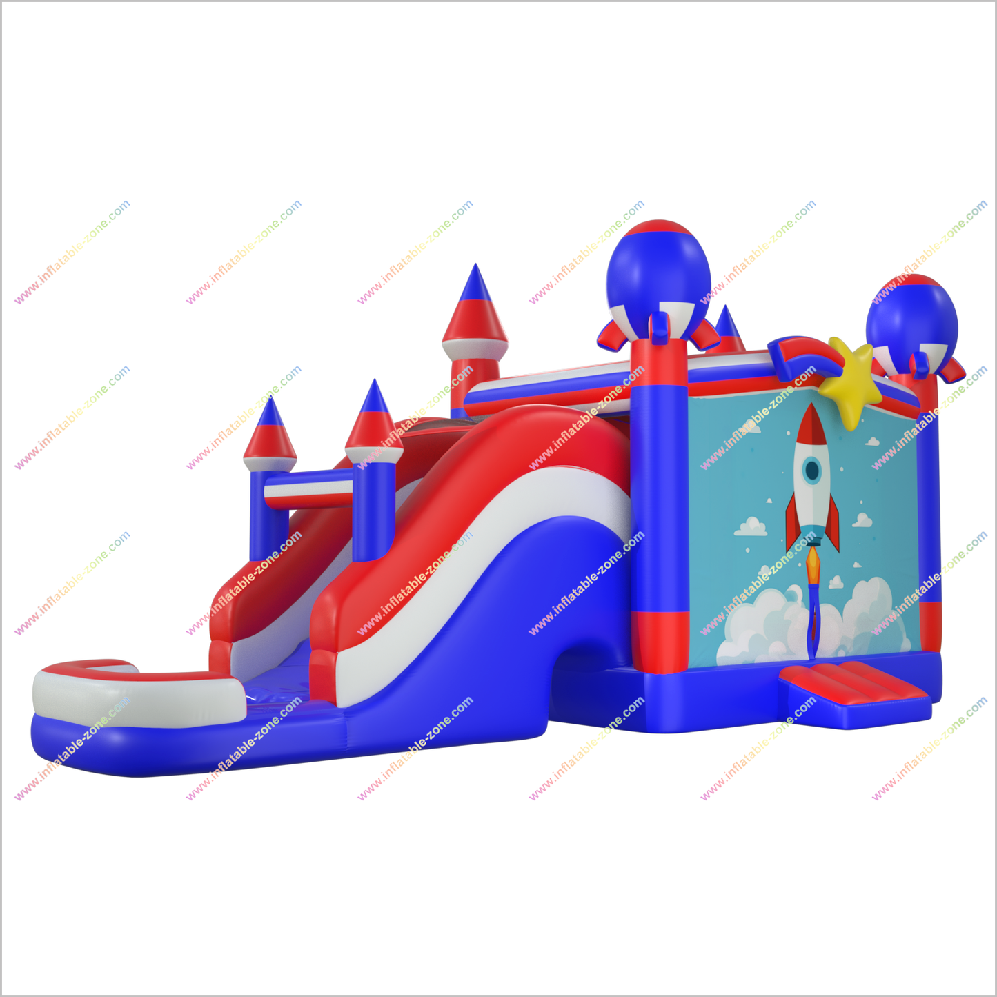 Rocket Theme Inflatable Bounce House With Pool Adult Bouncy Water Slide Jumping Castle Combo For Sale