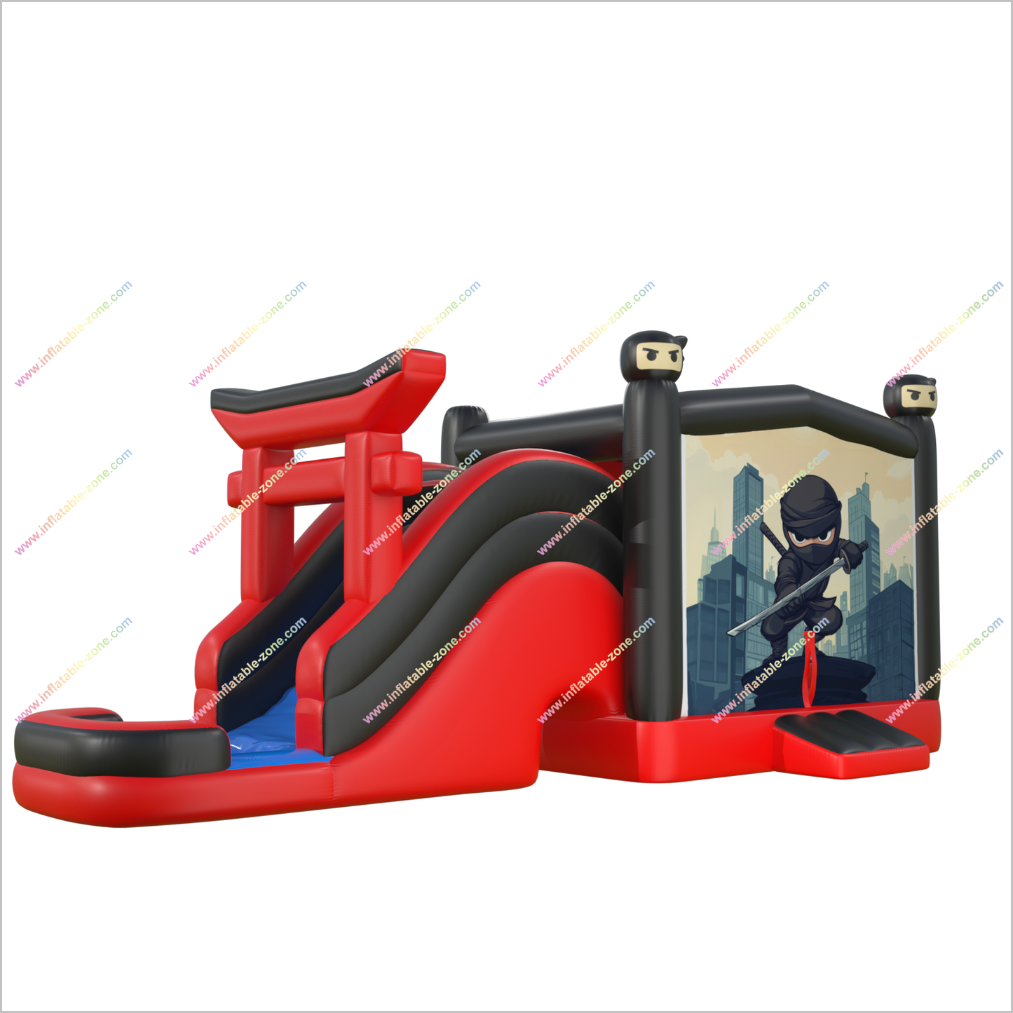Ninja Jump Bounce House Inflatable Water Slide Rent Red And Black Inflatable Combo Bouncy Castle Pool Water Slide