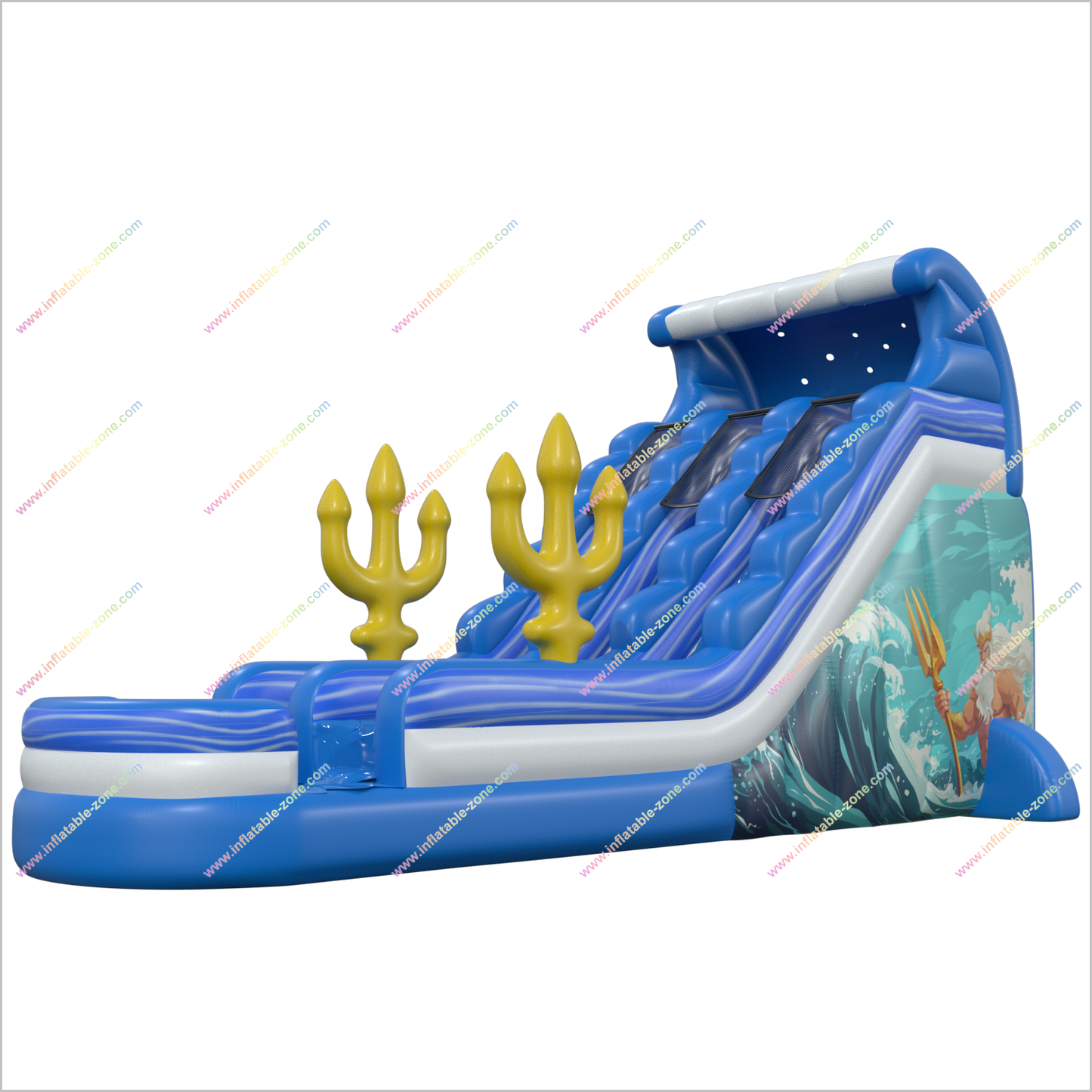 Ocean-Themed Adult Water Slide Rental Play Areas Near Me Golden Trident Inflatable Water Slides Into Pool - Inflatable-Zone