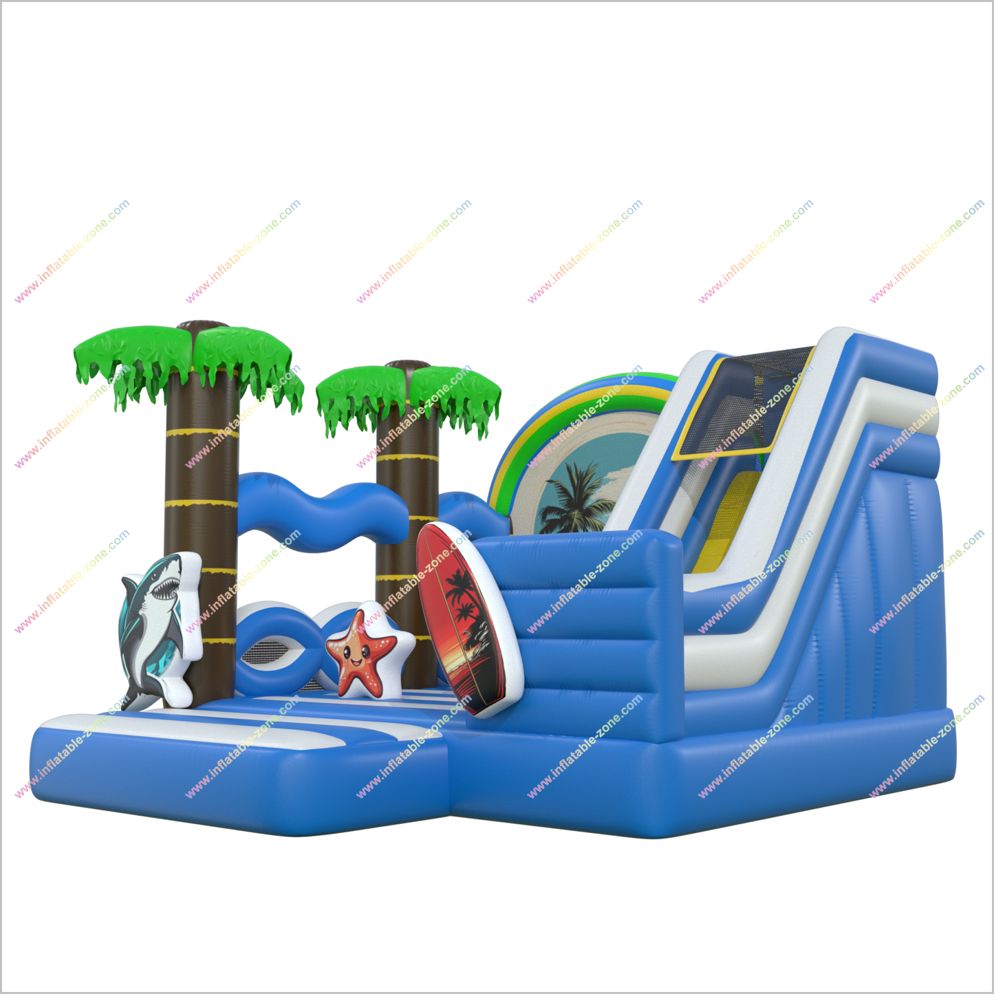 Ocean Theme Decoration Inflatable With Slide Combo Tropical Blow Up Palm Trees Bouncer Rental Near Me