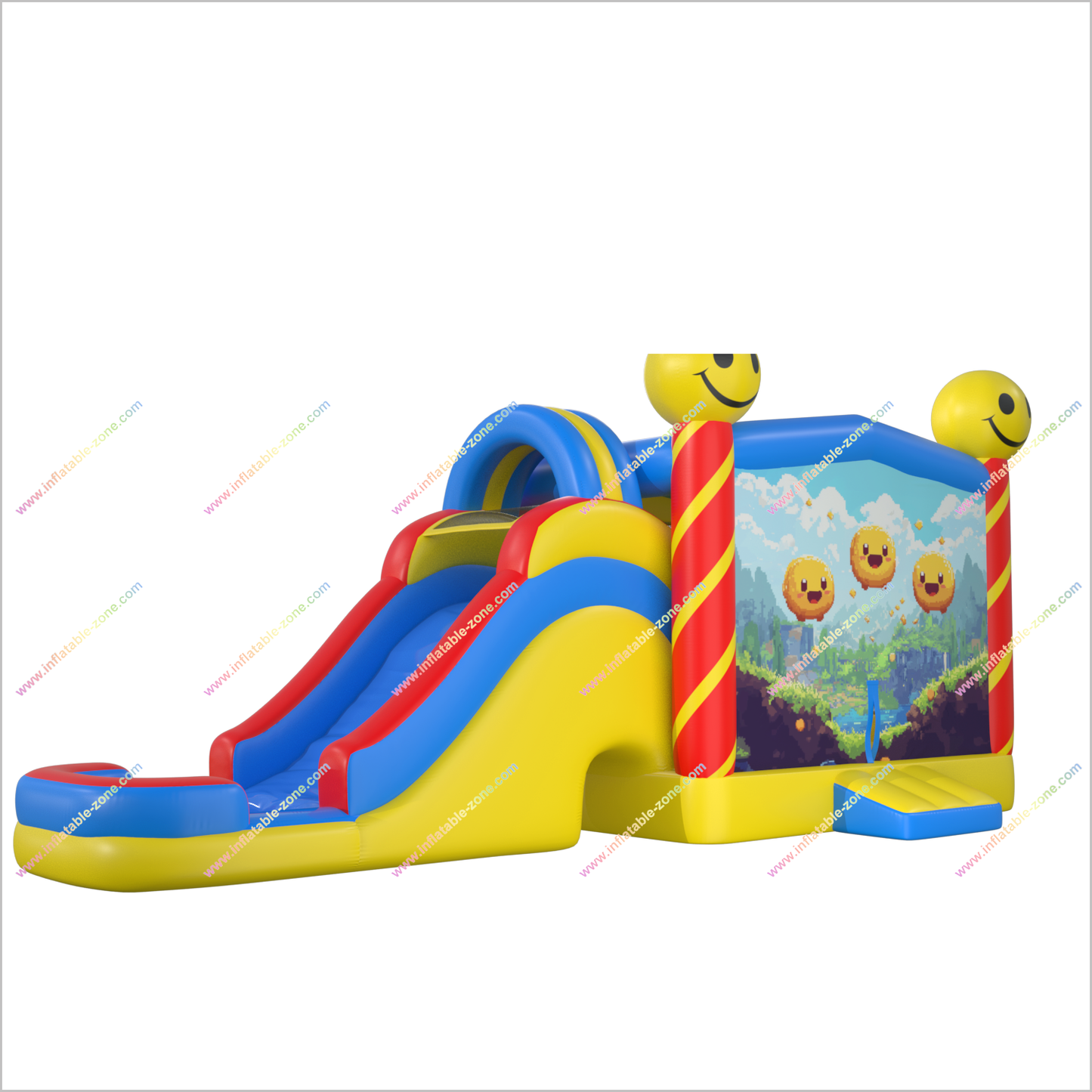 Happy Faces Water Bouncy Castle Rental Inflatable Pool And Slide Joy Combo Water Slide Bounce Houses