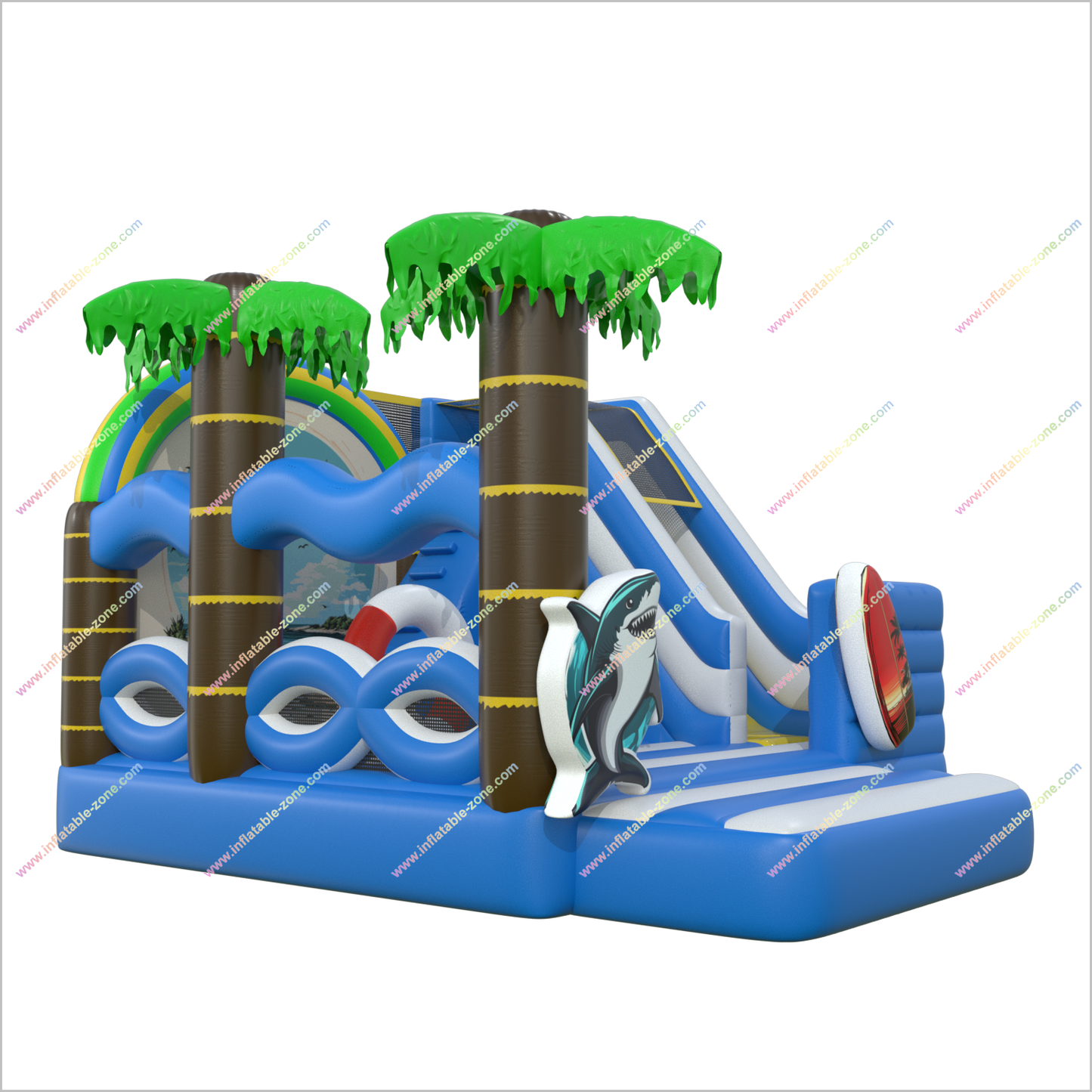Ocean Theme Decoration Inflatable With Slide Combo Tropical Blow Up Palm Trees Bouncer Rental Near Me