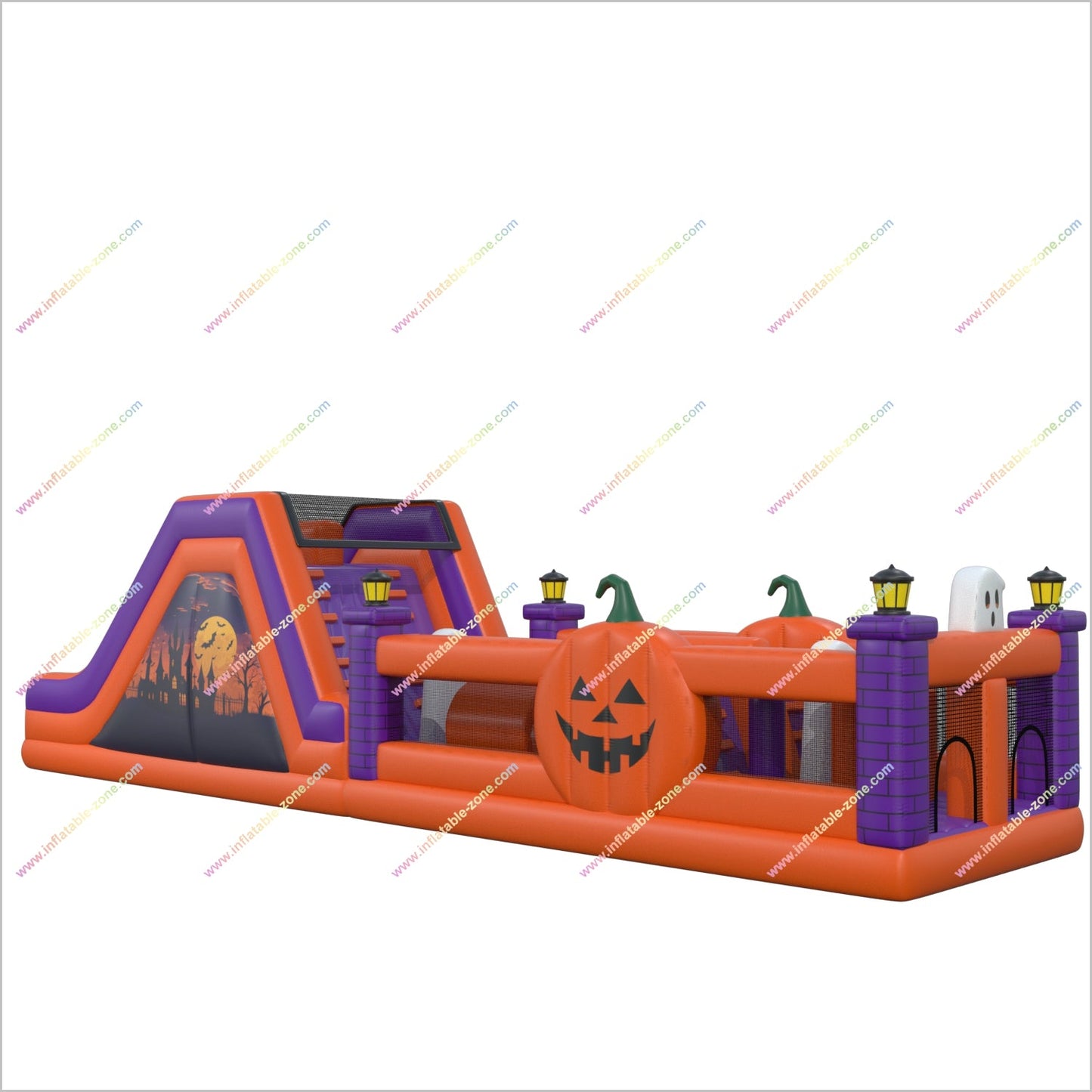 Halloween-Themed Obstacle Course Blow Ups Ghost And Pumpkins Inflatable Obstacle Course Rental For Adults
