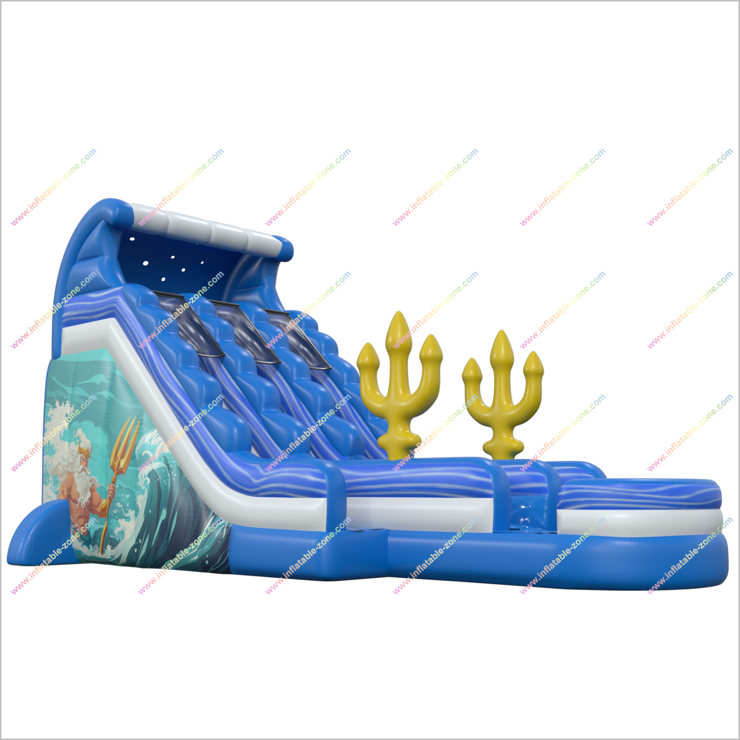 Ocean-Themed Adult Water Slide Rental Play Areas Near Me Golden Trident Inflatable Water Slides Into Pool - Inflatable-Zone