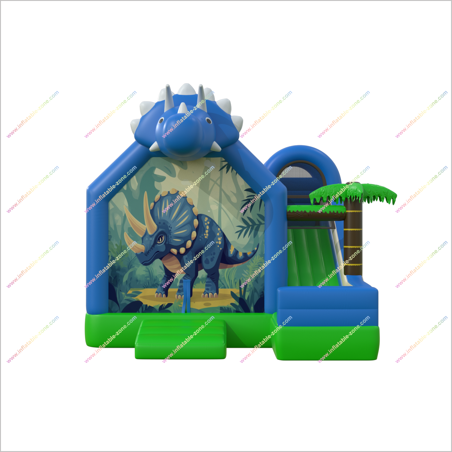 Blue Dinosaur Bounce House Slide Commercial Inflatable Combo Blow Up Triceratops Bouncy Castle With Slide For Sale - Inflatable-Zone