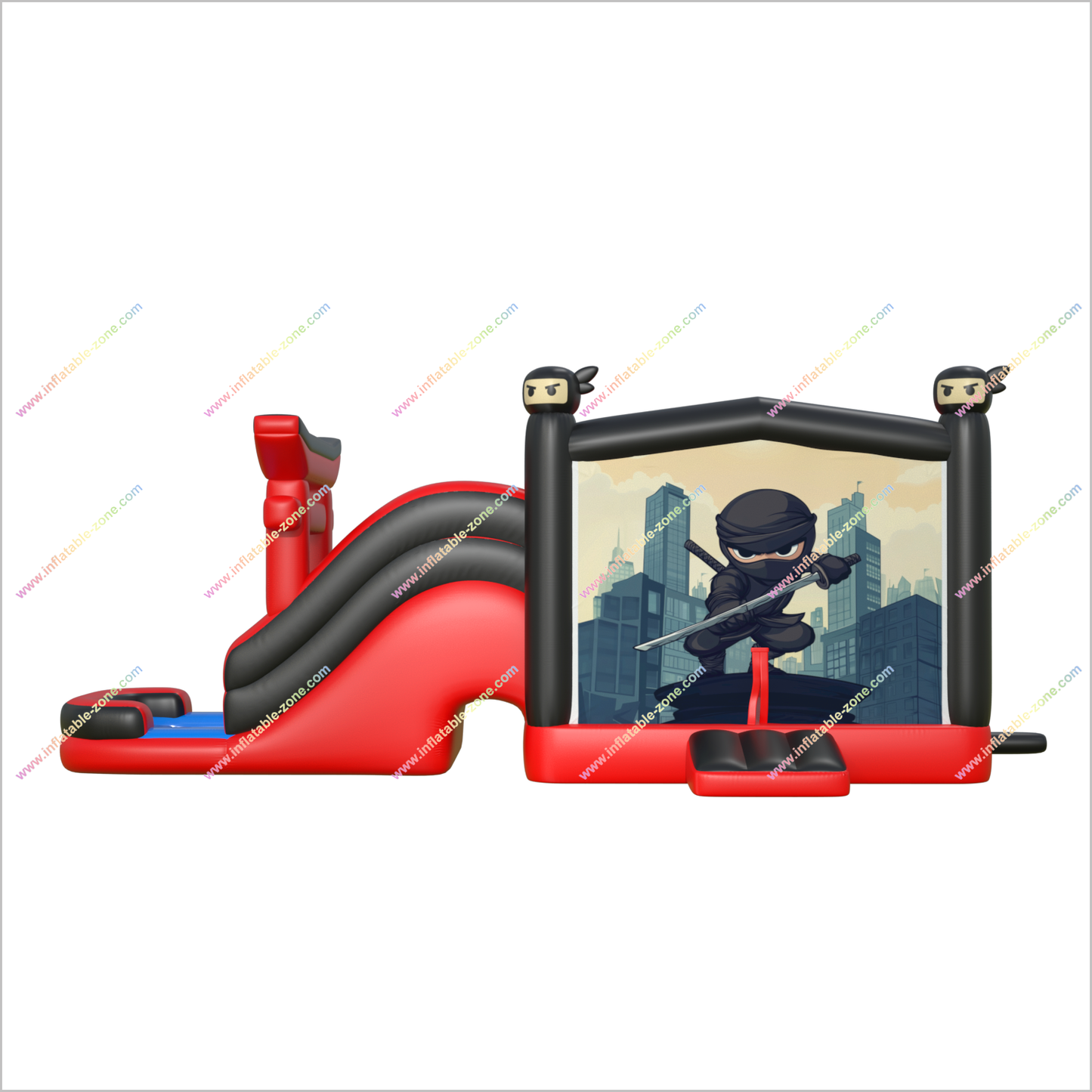 Ninja Jump Bounce House Inflatable Water Slide Rent Red And Black Inflatable Combo Bouncy Castle Pool Water Slide