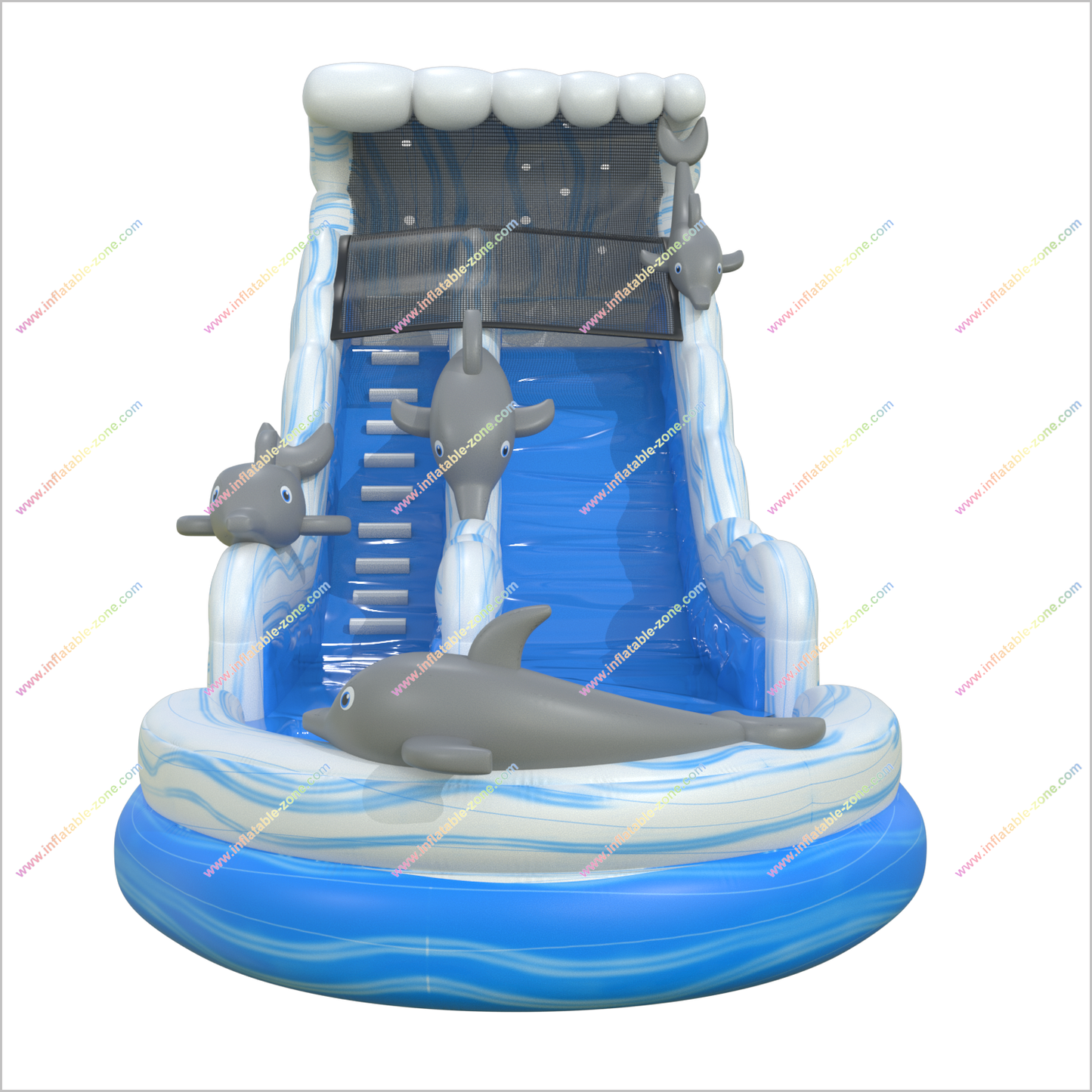 Dolphin Inflatable Water Slide Ocean Fun Pool With Inflatable Slide Outdoor Commercial Play Equipment