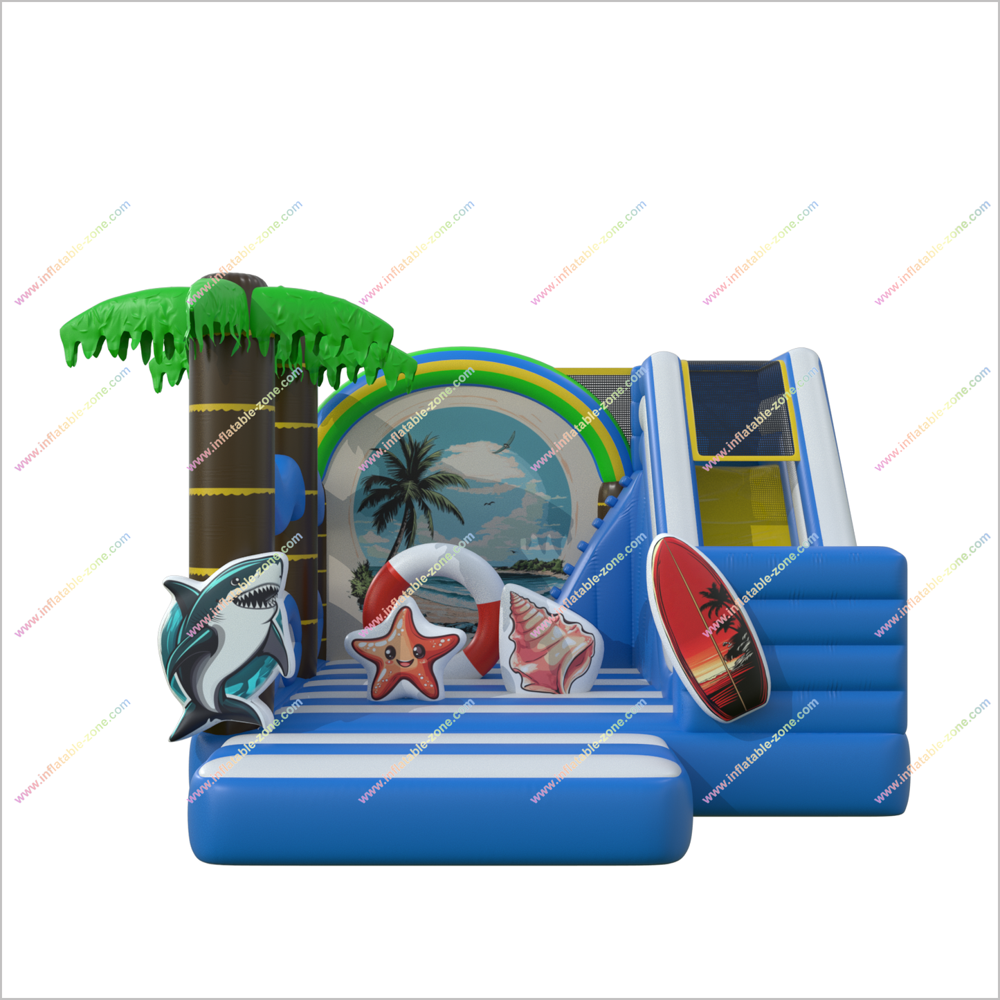 Ocean Theme Decoration Inflatable With Slide Combo Tropical Blow Up Palm Trees Bouncer Rental Near Me