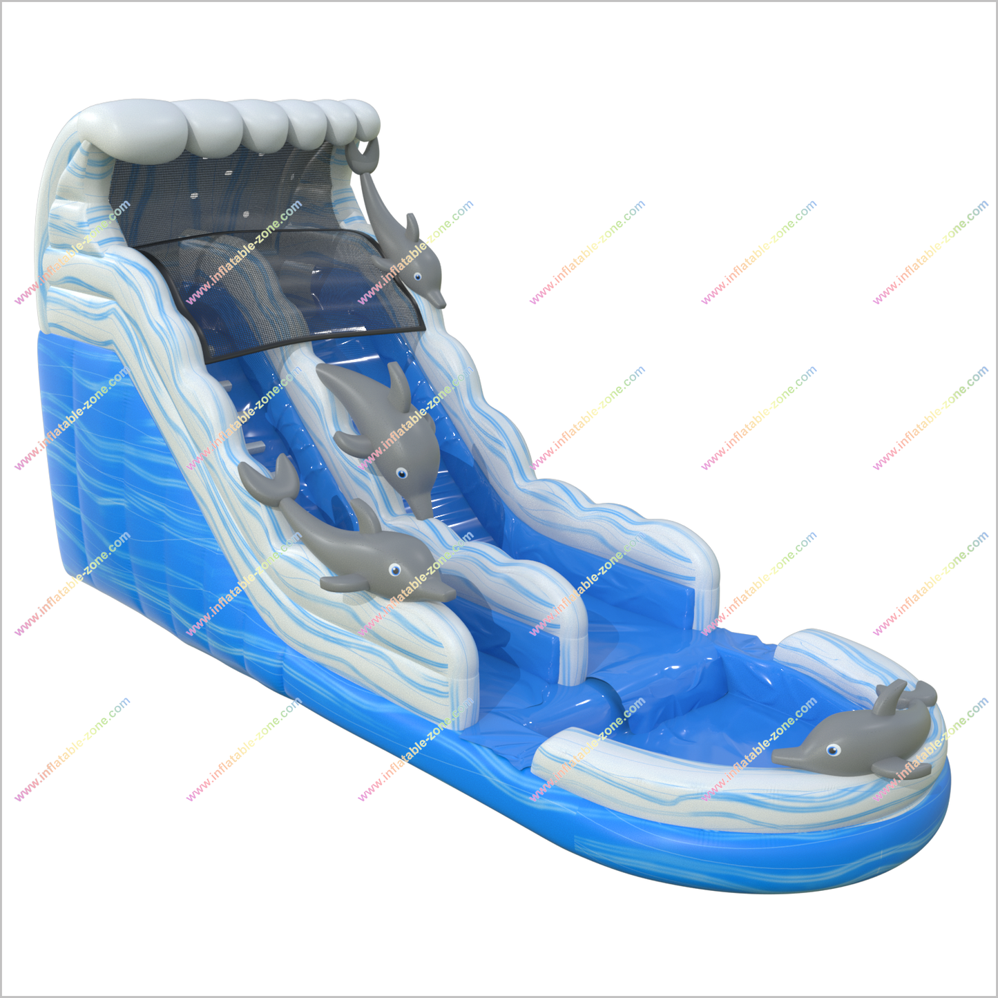 Dolphin Inflatable Water Slide Ocean Fun Pool With Inflatable Slide Outdoor Commercial Play Equipment