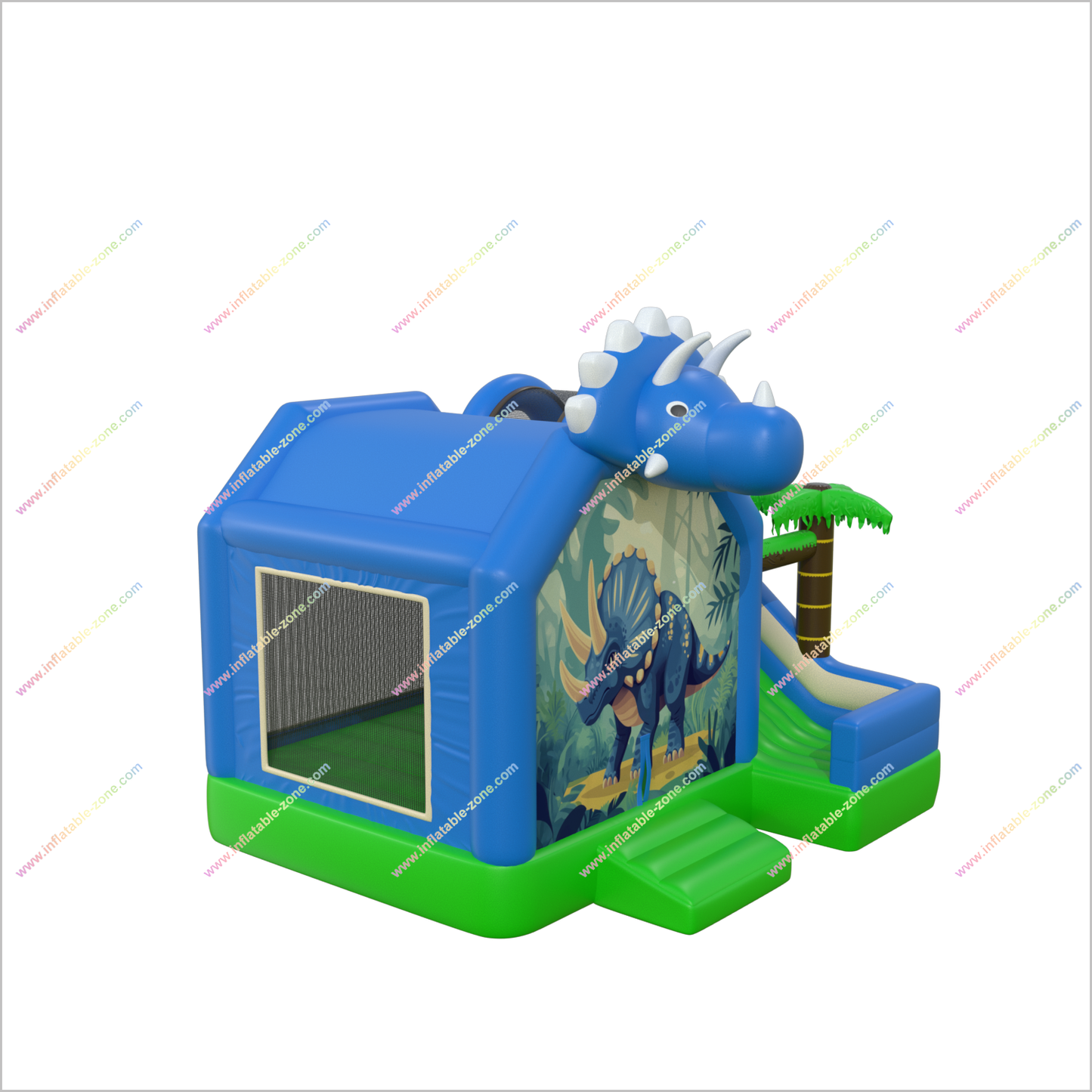Blue Dinosaur Bounce House Slide Commercial Inflatable Combo Blow Up Triceratops Bouncy Castle With Slide For Sale - Inflatable-Zone
