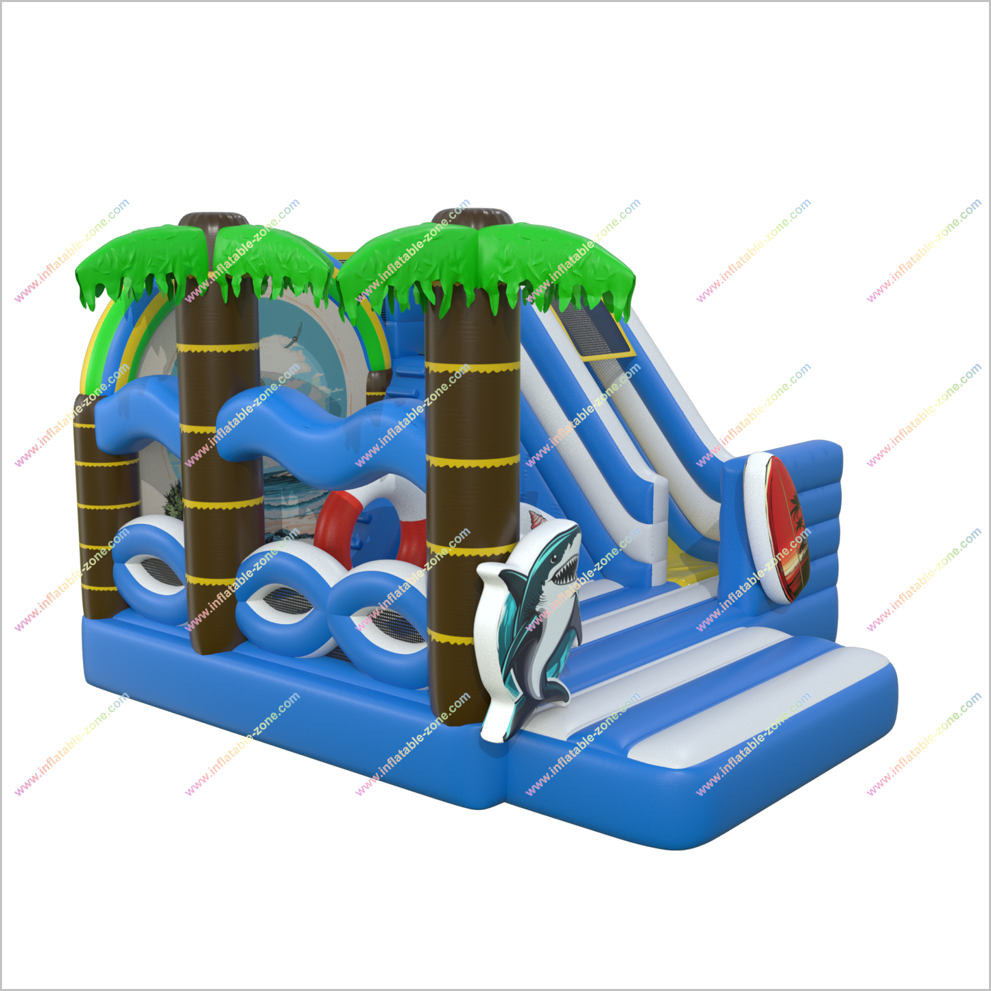 Ocean Theme Decoration Inflatable With Slide Combo Tropical Blow Up Palm Trees Bouncer Rental Near Me