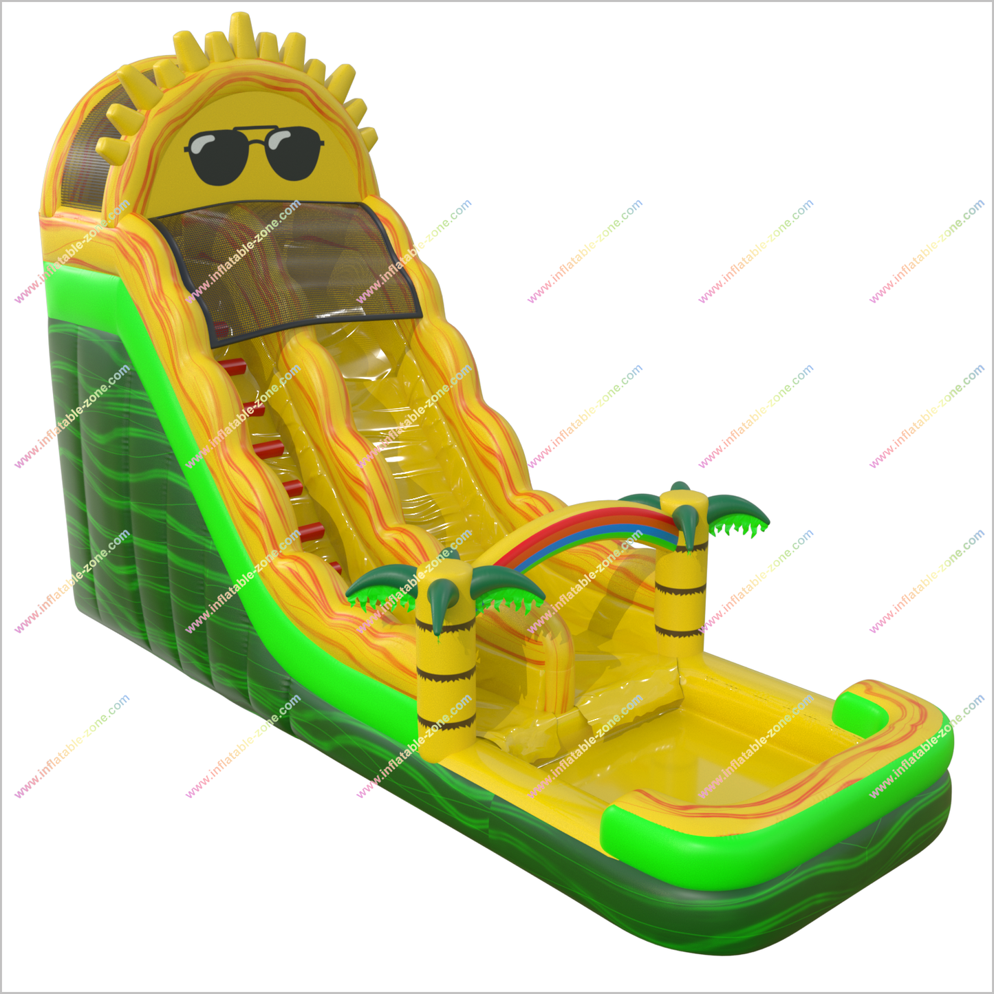Cool Sun Garden Inflatable Water Slide Palm Trees And Rainbow Pool Blow Up Water Slide Outside Childrens Toys