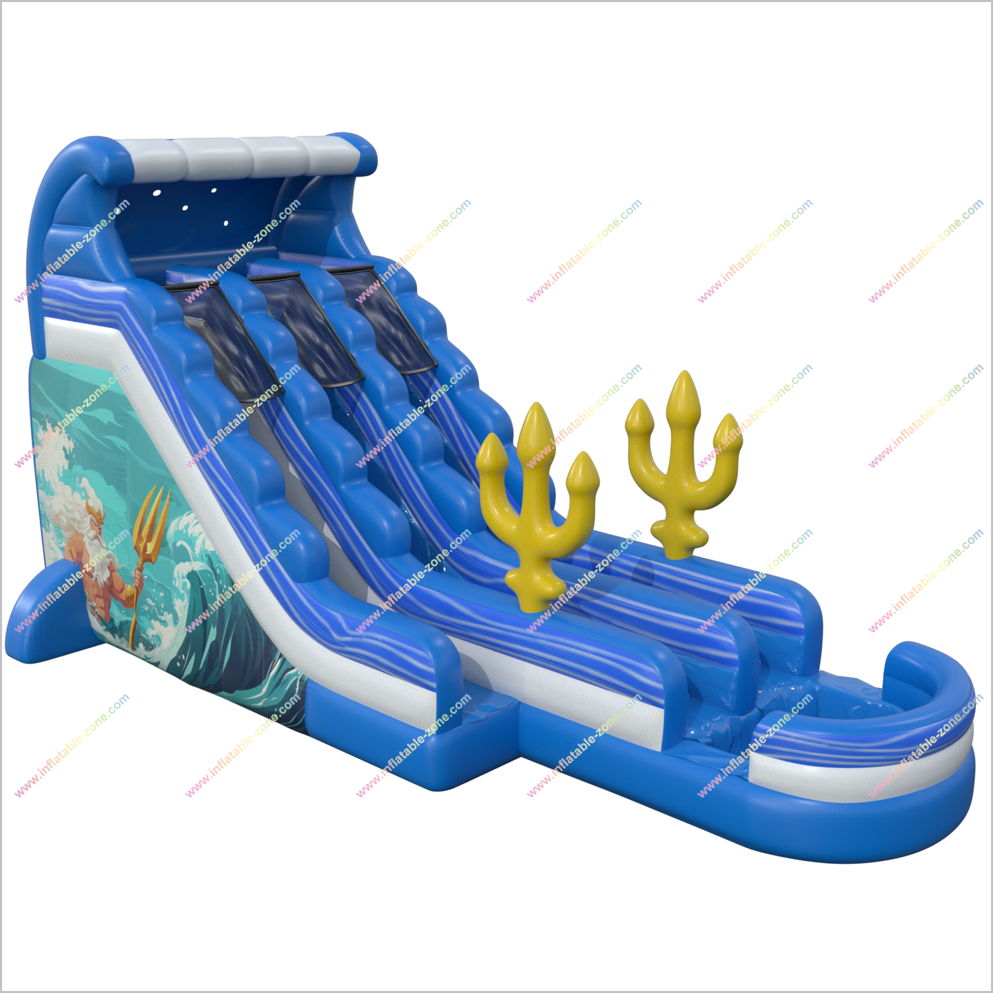 Ocean-Themed Adult Water Slide Rental Play Areas Near Me Golden Trident Inflatable Water Slides Into Pool - Inflatable-Zone