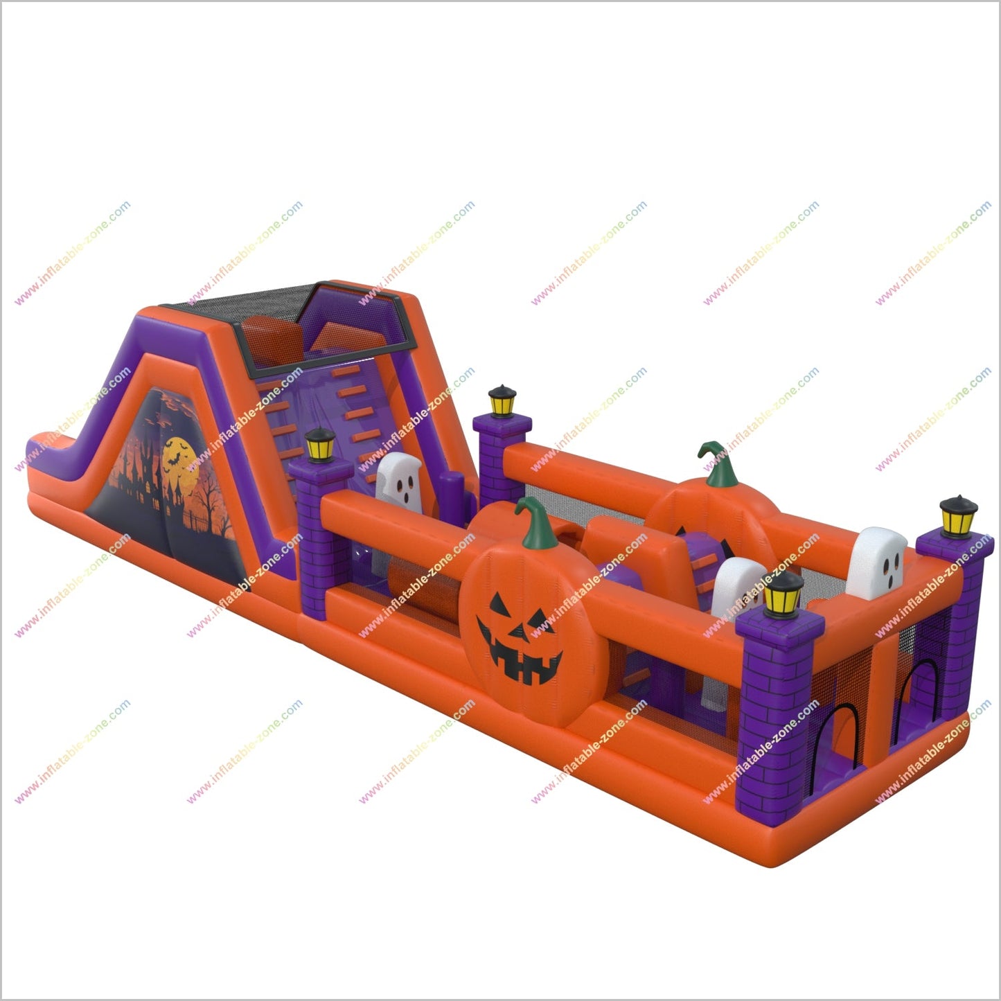 Halloween-Themed Obstacle Course Blow Ups Ghost And Pumpkins Inflatable Obstacle Course Rental For Adults