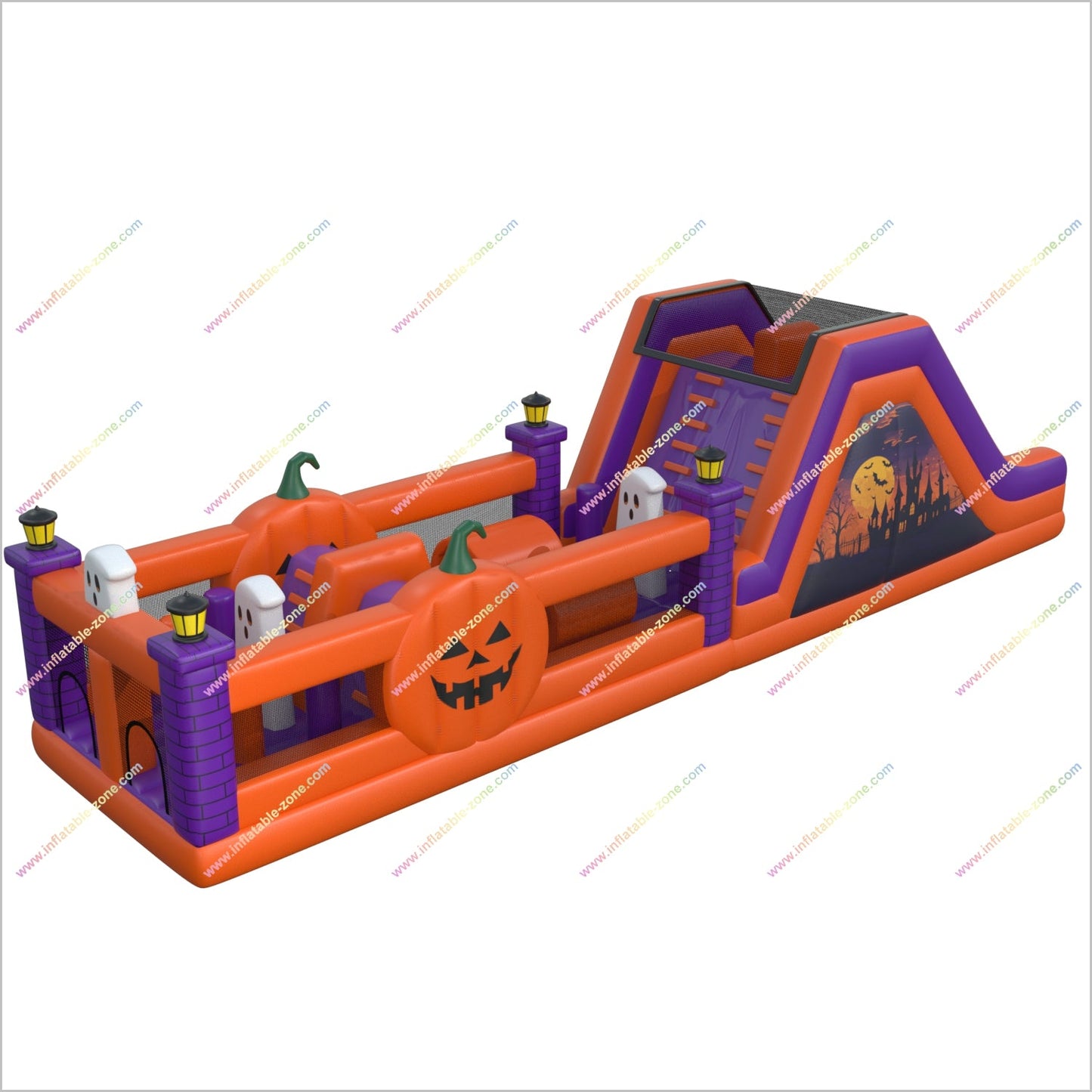 Halloween-Themed Obstacle Course Blow Ups Ghost And Pumpkins Inflatable Obstacle Course Rental For Adults