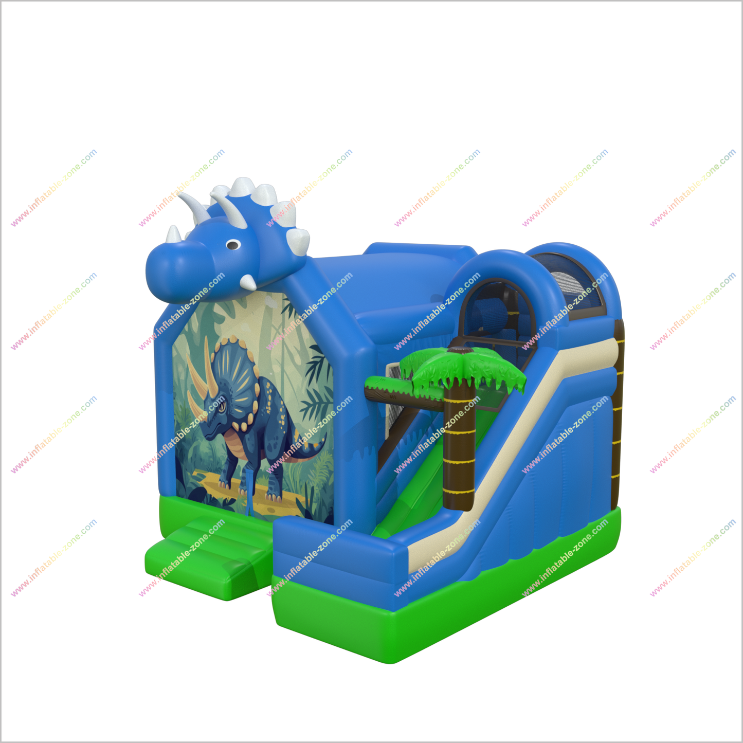 Blue Dinosaur Bounce House Slide Commercial Inflatable Combo Blow Up Triceratops Bouncy Castle With Slide For Sale - Inflatable-Zone