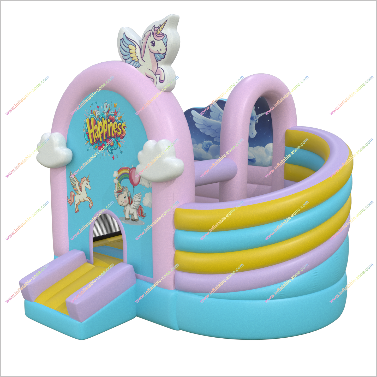 Unicorn Jumpy House Inflatable Bouncers Happiness Fun Amusement Park Small Bouncy Castle With Slide Hire
