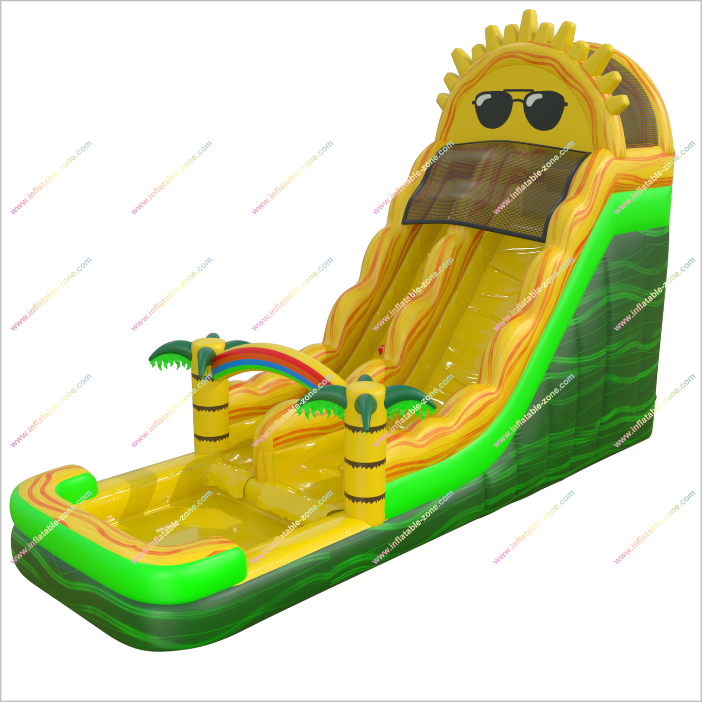 Cool Sun Garden Inflatable Water Slide Palm Trees And Rainbow Pool Blow Up Water Slide Outside Childrens Toys