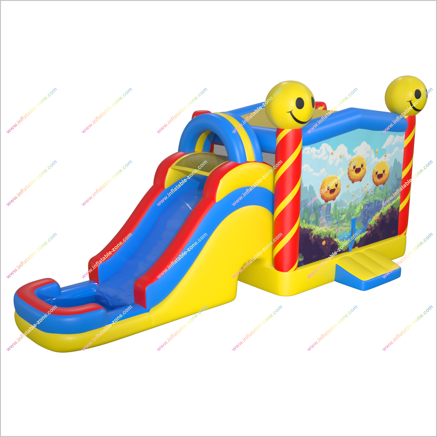 Happy Faces Water Bouncy Castle Rental Inflatable Pool And Slide Joy Combo Water Slide Bounce Houses