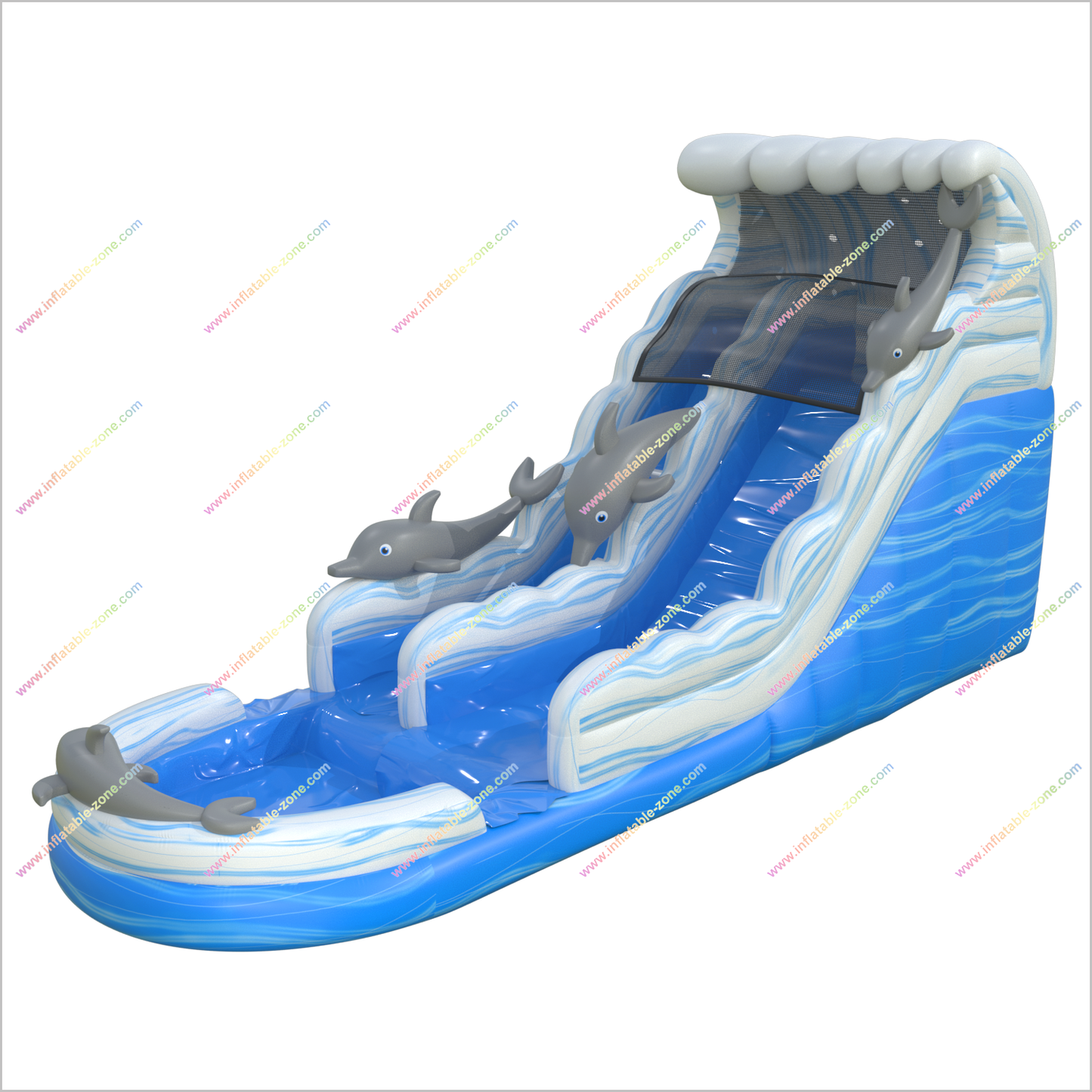 Dolphin Inflatable Water Slide Ocean Fun Pool With Inflatable Slide Outdoor Commercial Play Equipment