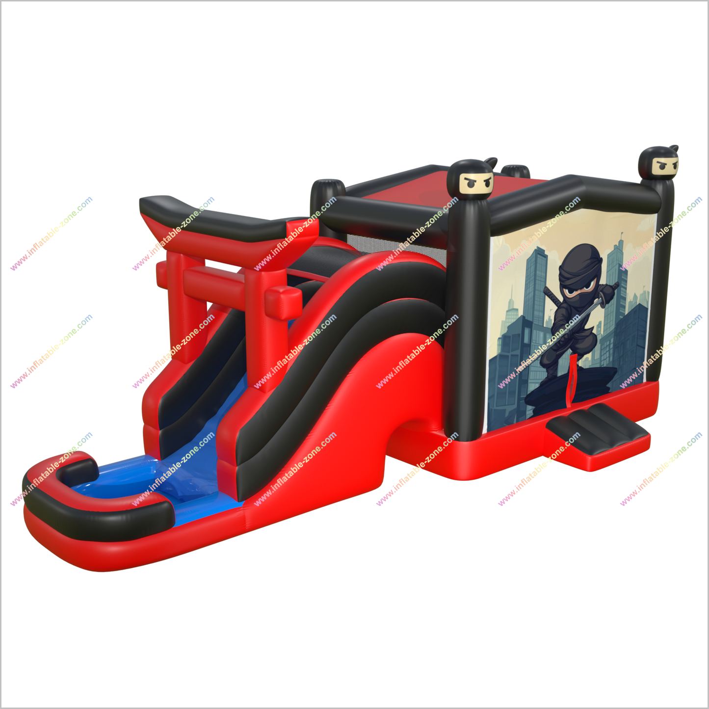 Ninja Jump Bounce House Inflatable Water Slide Rent Red And Black Inflatable Combo Bouncy Castle Pool Water Slide