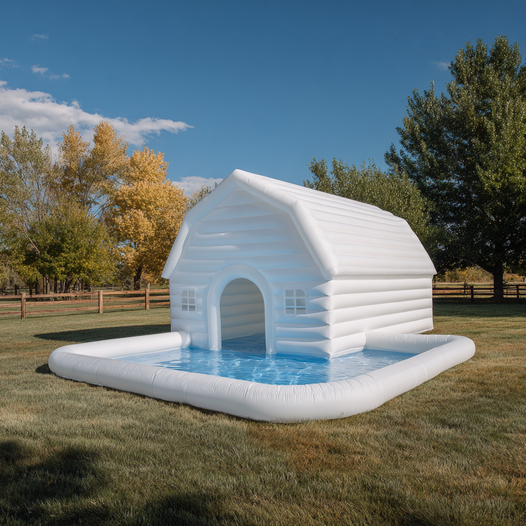 White Inflatable Barn Pool Water Blow Up Barn House Pool