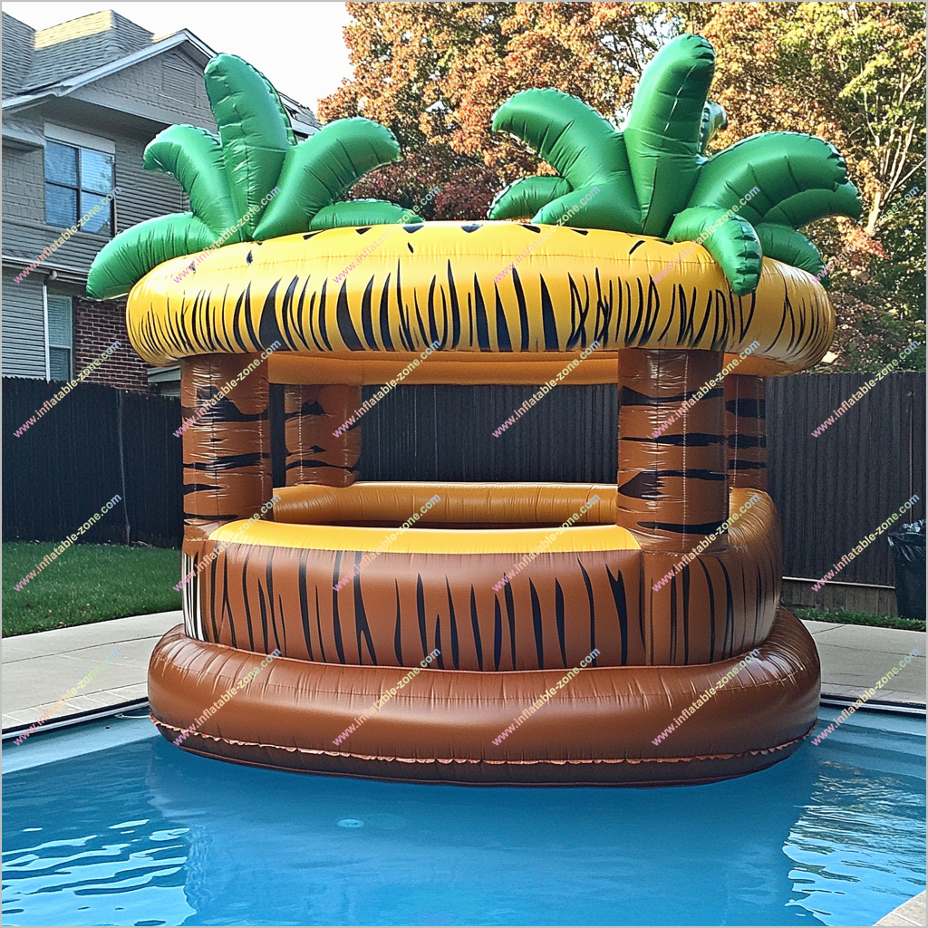 Backyard Camping Party Tiki Floating Bar Inflatable Play Water Floating Tiki Bar For Sale