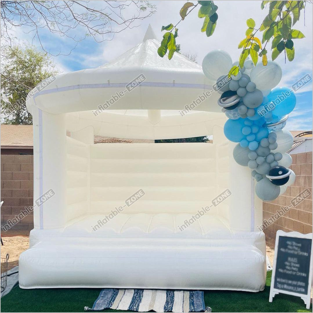 White Moon Bounce Small White Bounce House With Balloons White Wedding Bounce House White Castle Bounce House - Inflatable-Zone