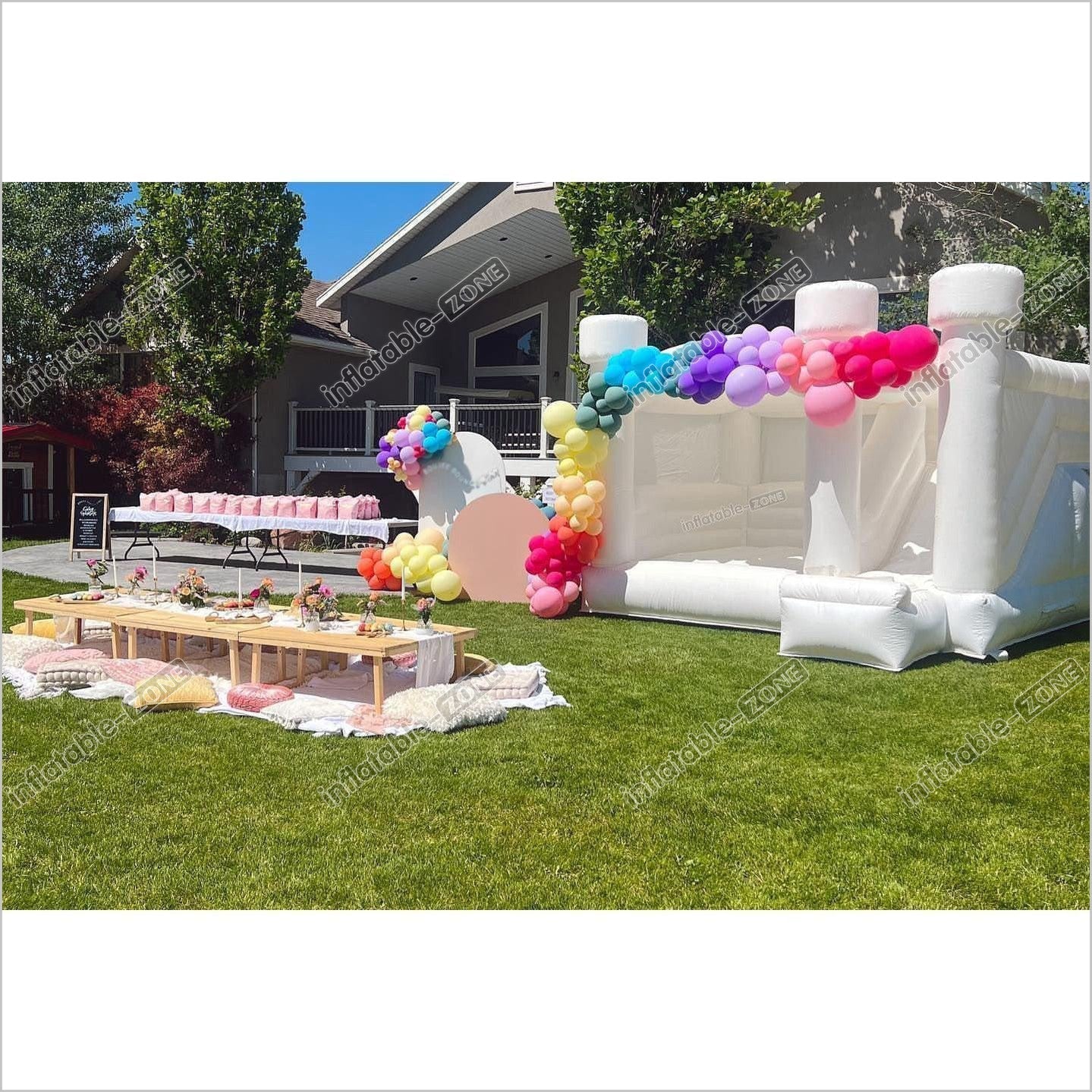 Inflatable White Bounce House With Slide For Party /Wedding - Inflatable-Zone