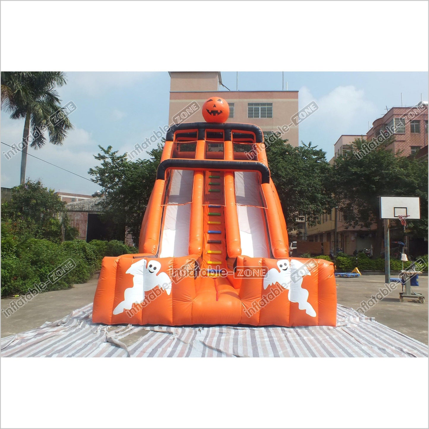 Halloween Pumpkin Patch Bouncer Inflatable Slide Commercial Giant Inflatable Jumpers Castle Double Lane Slide - Inflatable-Zone