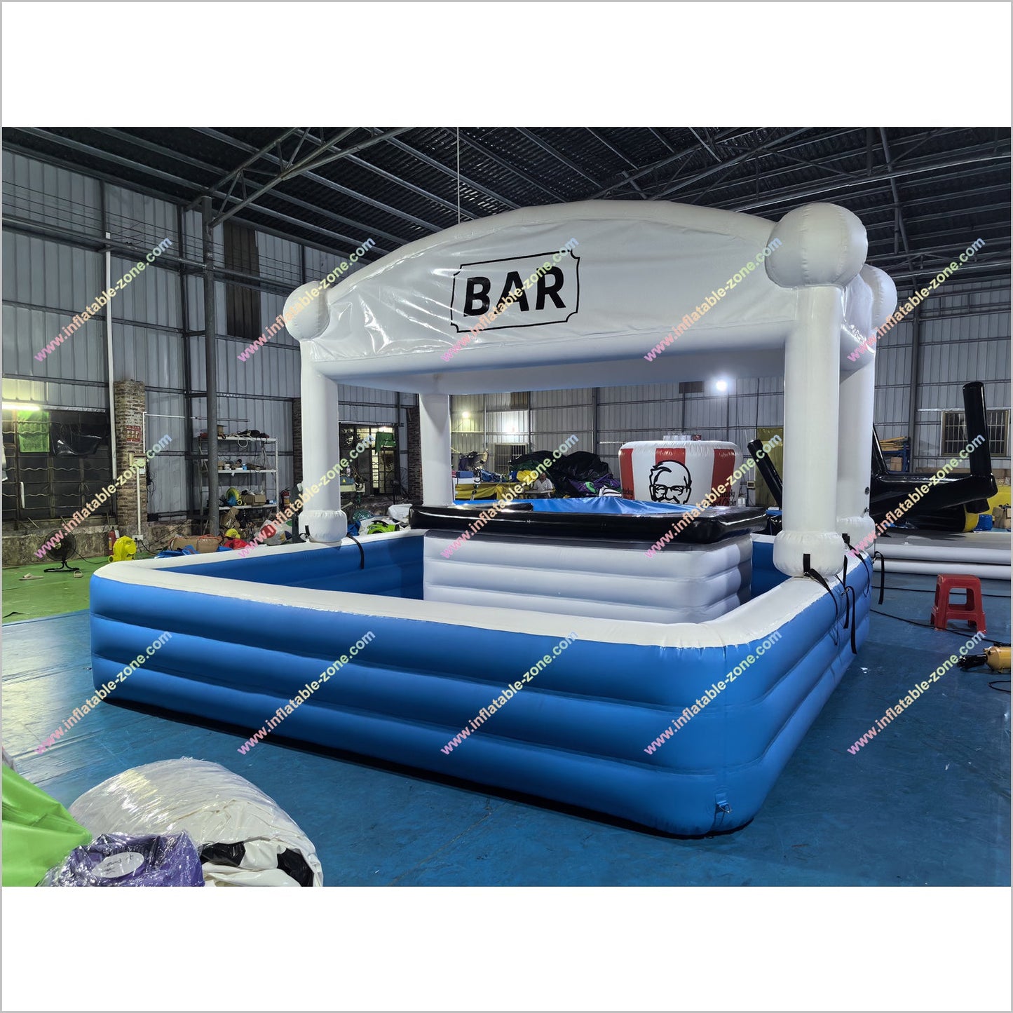 White Blue Black Inflatable Pool Bar Sport Bar Pool Table Inflatable Soft Play Near Me Floating Pool Toy - Inflatable-Zone