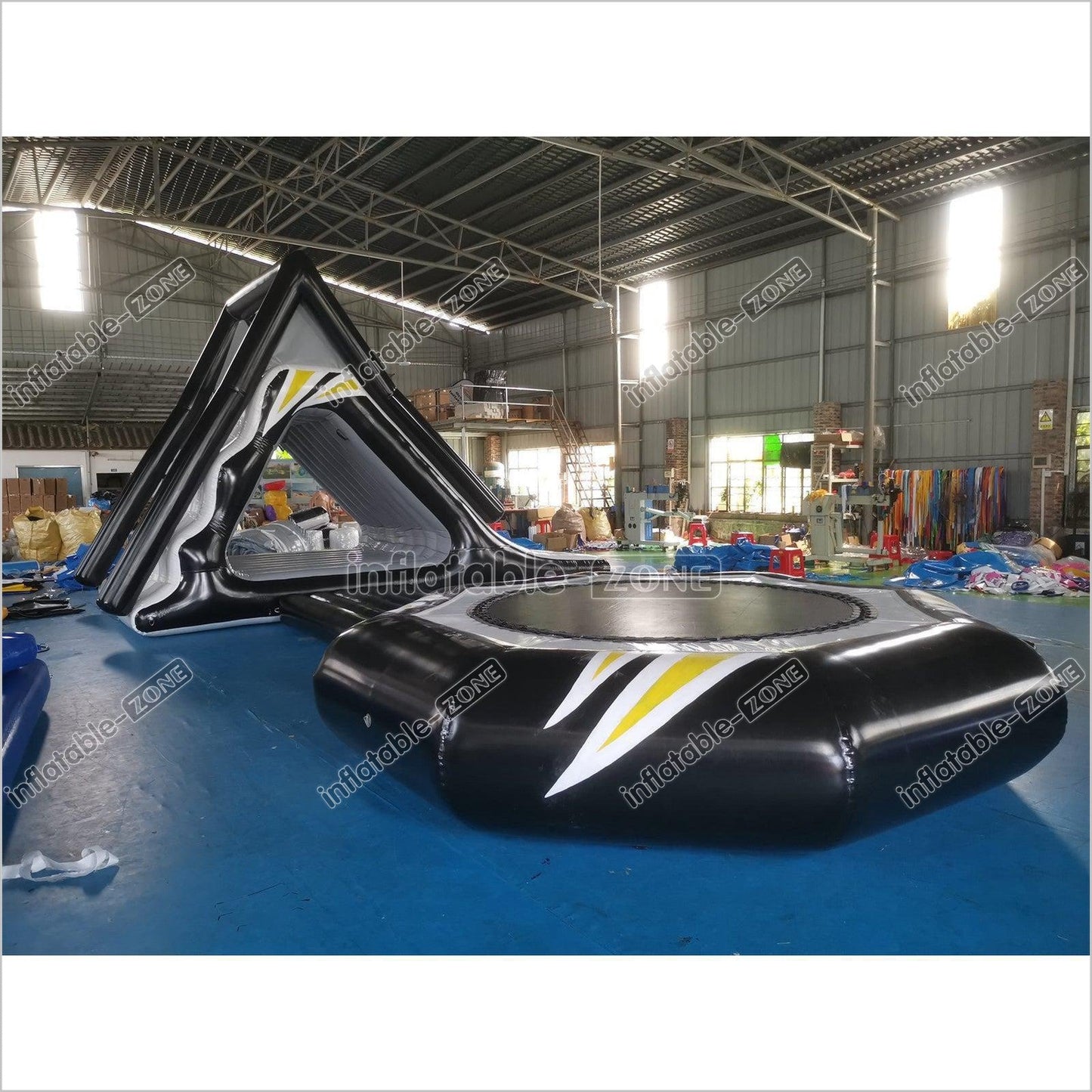 New Black Inflatable Water Floating Trampoline Combo With Launch And Slide - Inflatable-Zone