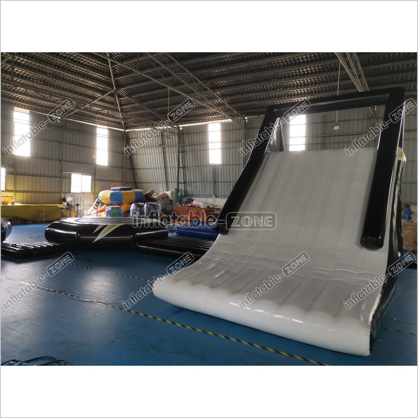 New Black Inflatable Water Floating Trampoline Combo With Launch And Slide - Inflatable-Zone
