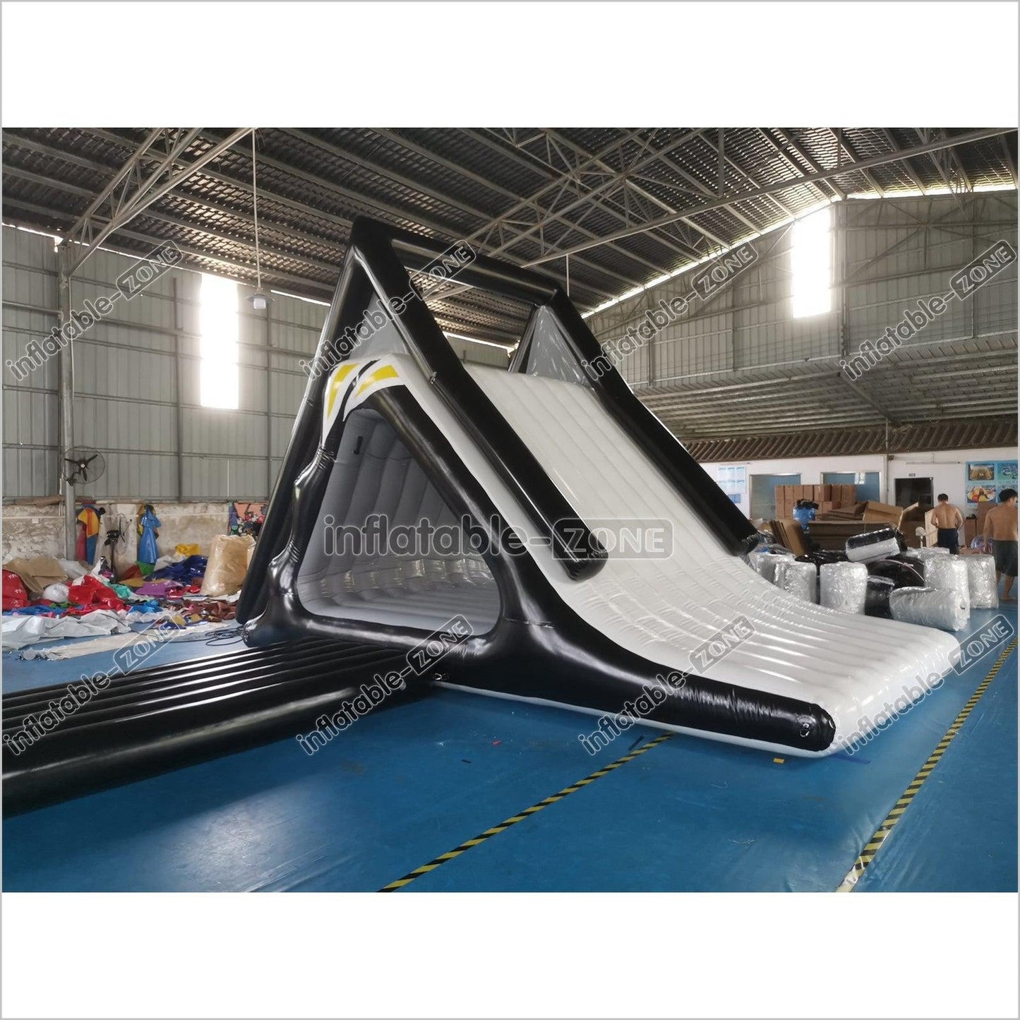 New Black Inflatable Water Floating Trampoline Combo With Launch And Slide - Inflatable-Zone
