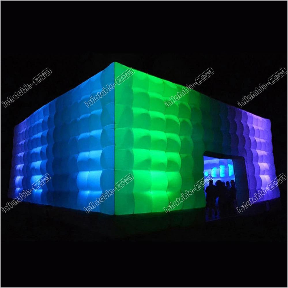 Large White Inflatable Nightclub Square Tent Sport Marquee With Colorful Lights ,Inflatable Disco Club Tent Cubic Structure Building Tent For Event Party - Inflatable-Zone