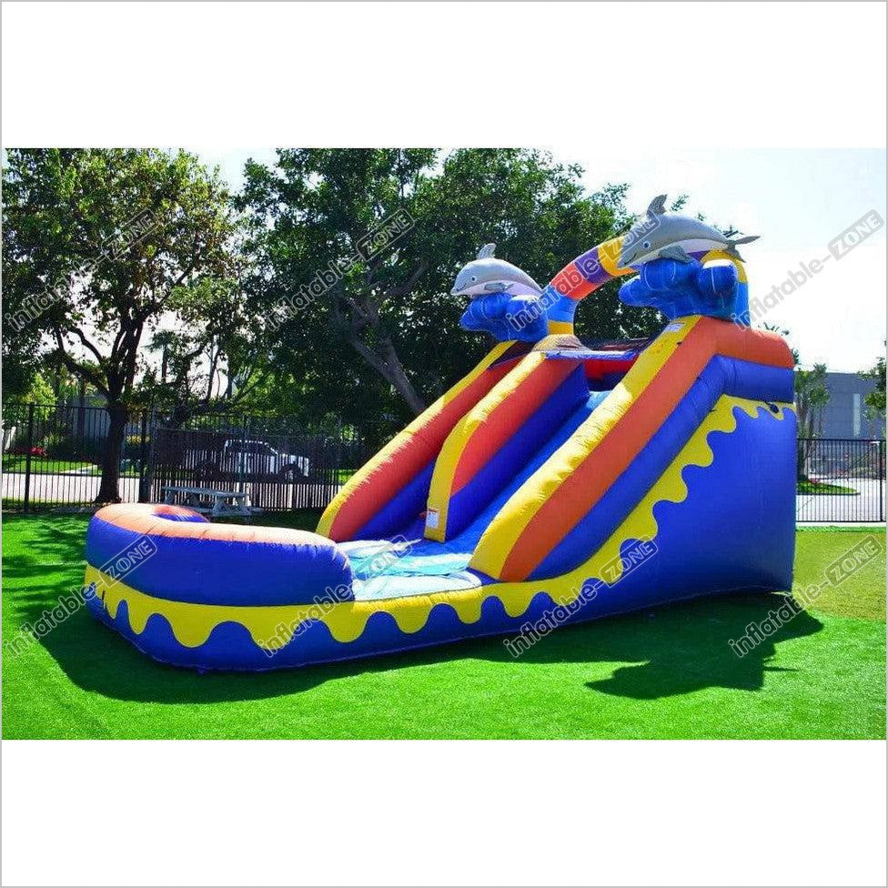 Dolphin Splash Commercial Grade Inflatable Water Slide With Attached Deep Pool Party Jump Near Me - Inflatable-Zone