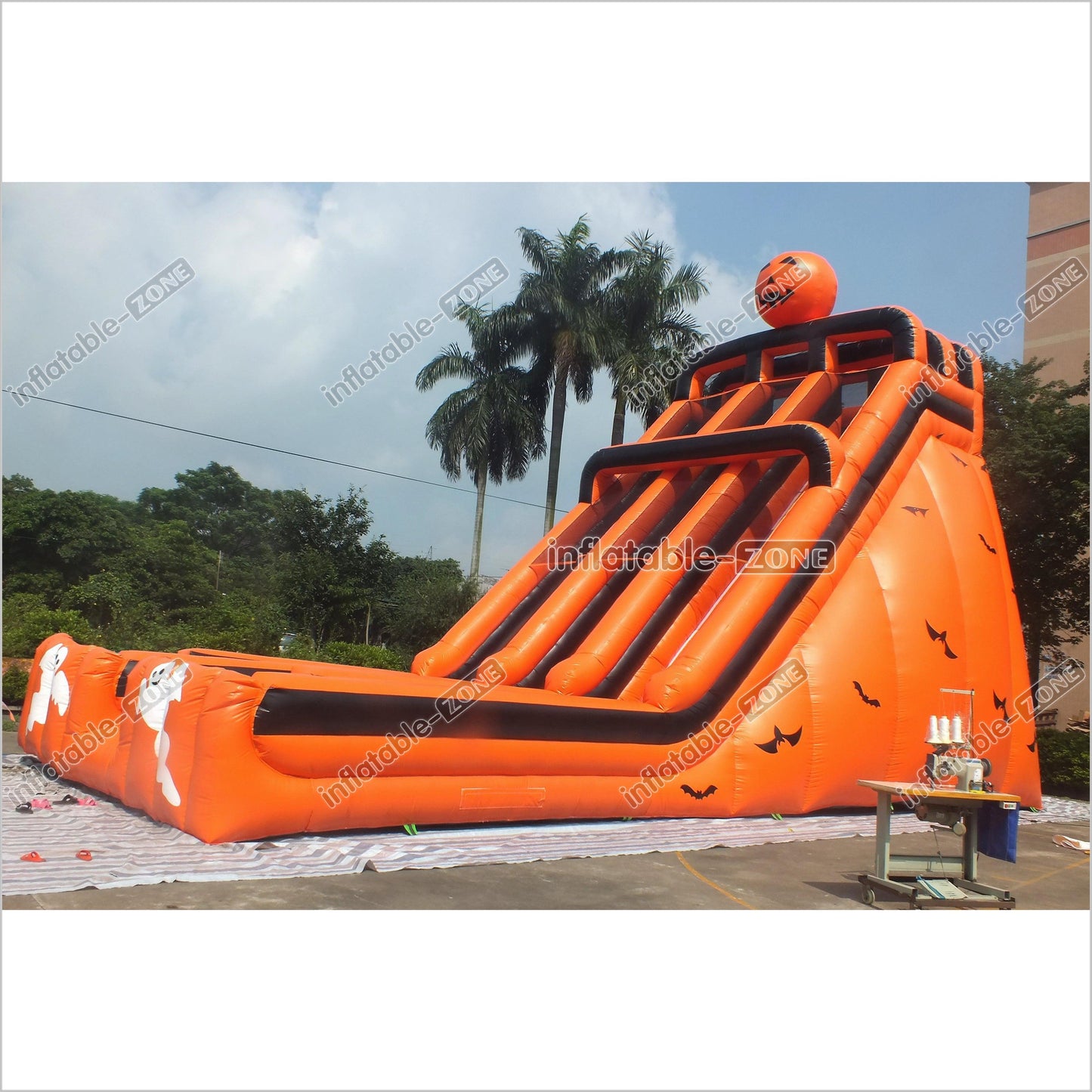 Halloween Pumpkin Patch Bouncer Inflatable Slide Commercial Giant Inflatable Jumpers Castle Double Lane Slide - Inflatable-Zone