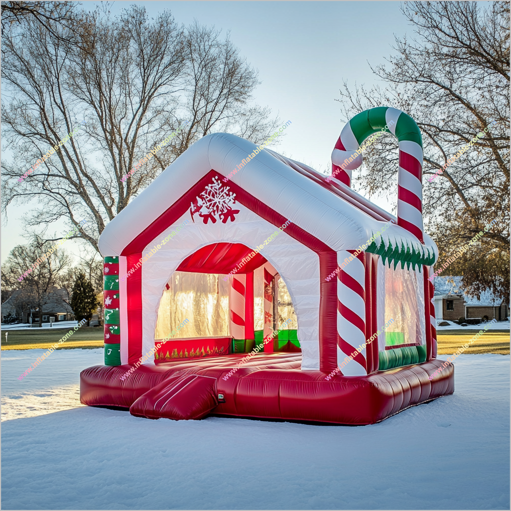 Candy Cane Themed Christmas Inflatable Bouncy House Family Holiday Activities Jumping Castle For Sale Near Me - Inflatable-Zone
