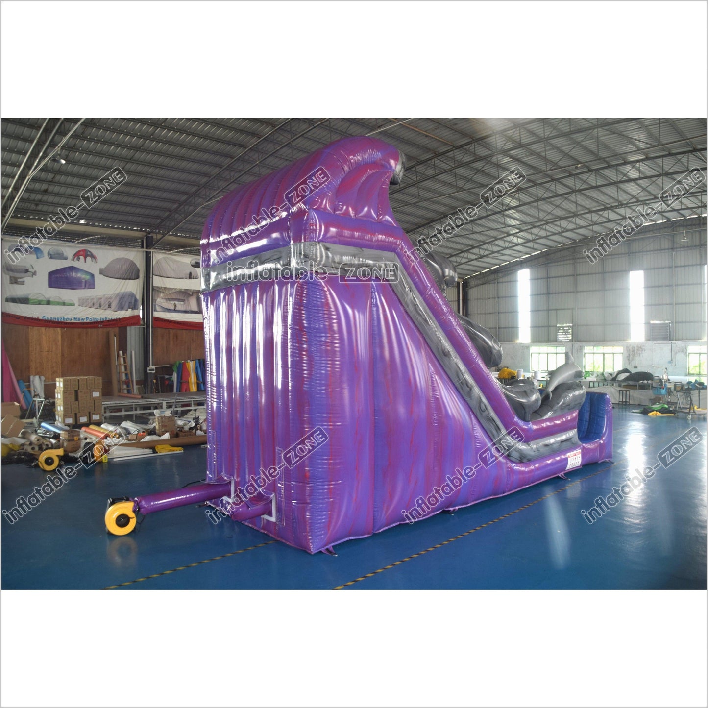 Purple Wave Single Lane Inflatable Waterslide Commercial Event Small Inflatable Dolphin Water Slide Pool - Inflatable-Zone