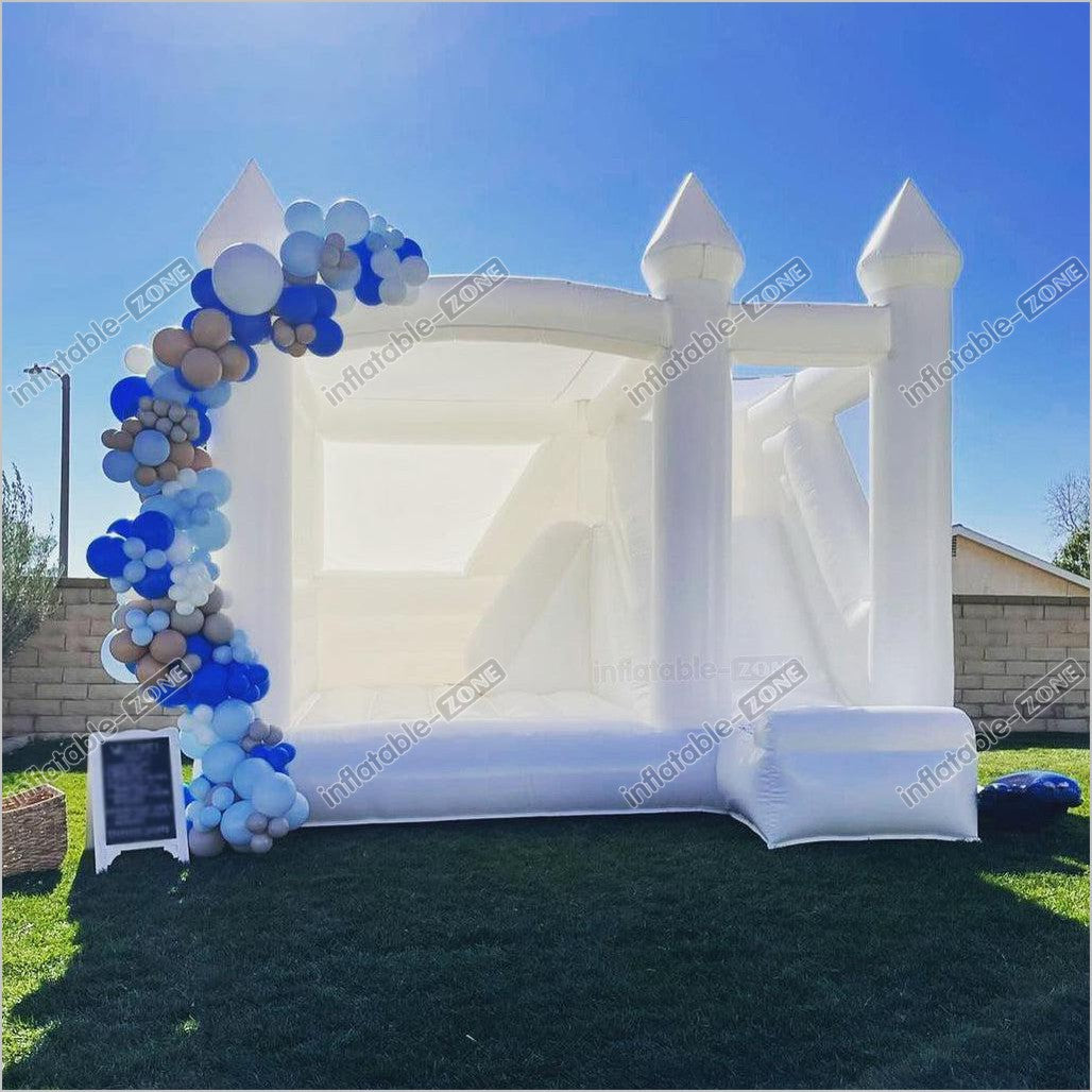 Inflatable White Bounce House With Slide - Inflatable-Zone
