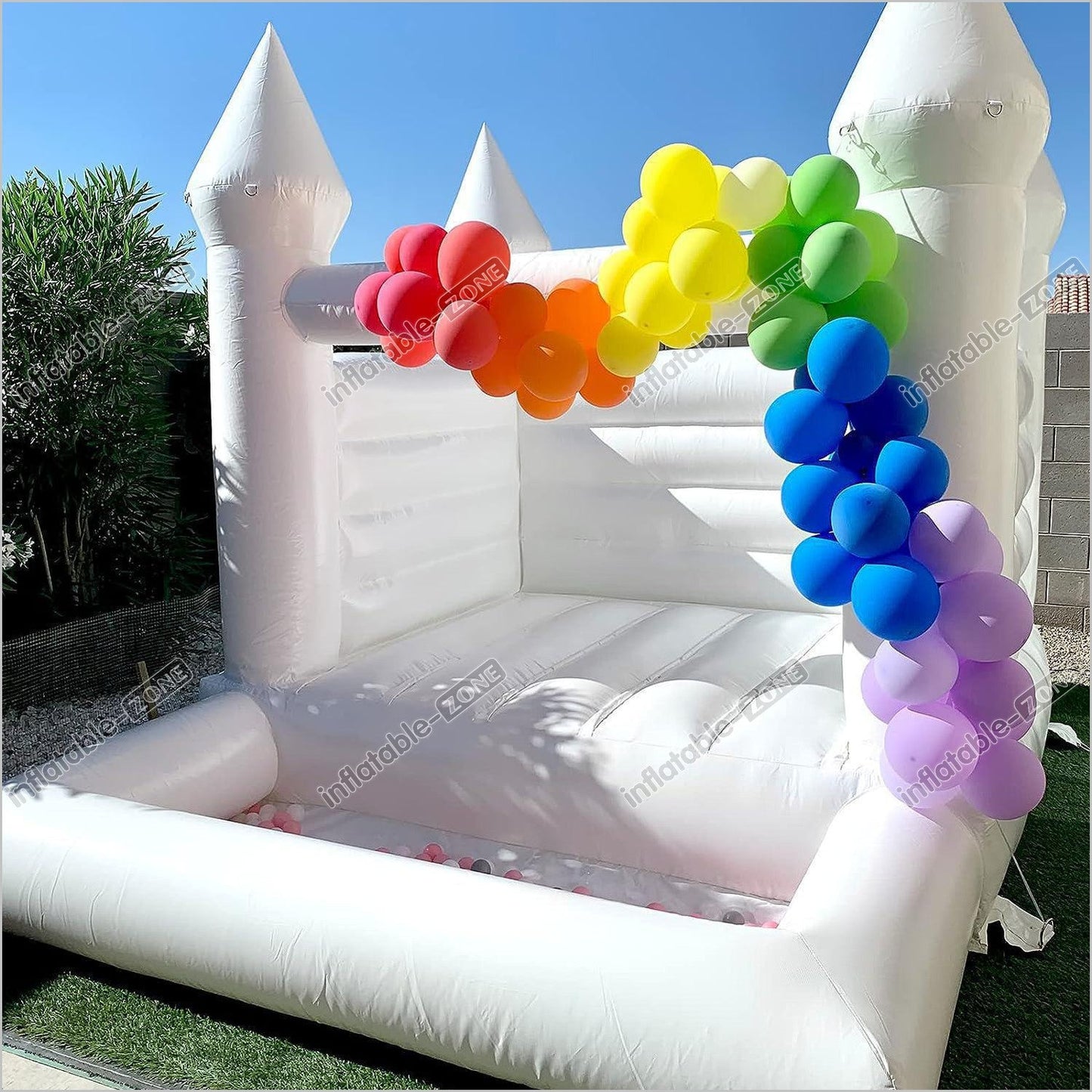 White Bounce House With Ball Pit Commercial Grade All PVC Bouncy House Castle For Kids Birthday - Inflatable-Zone