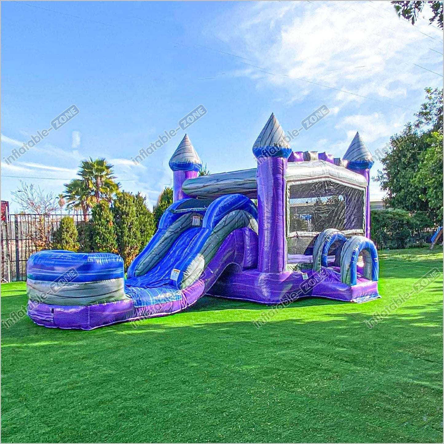 Outdoor Purplish Castle Commercial Grade Bounce House Water Slide Combo With Splash Pool Bouncy Castle - Inflatable-Zone