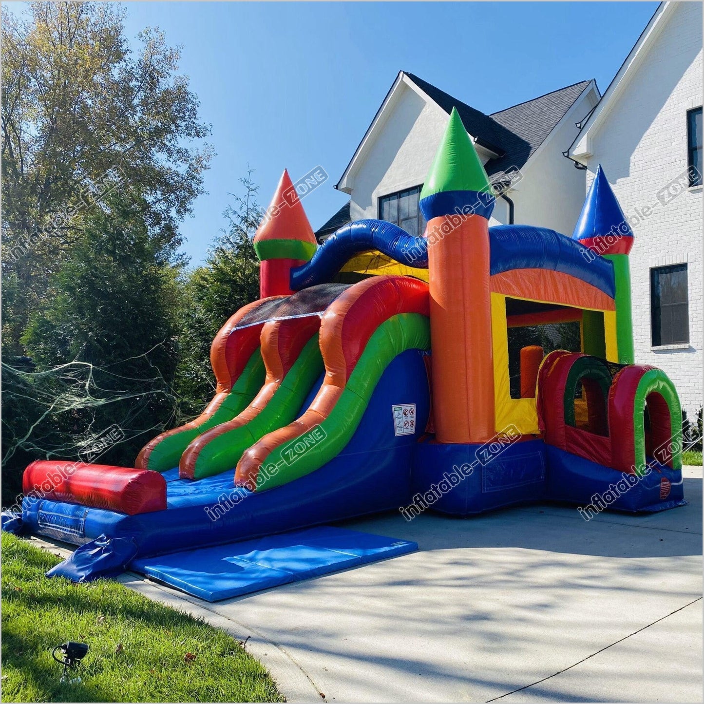 Bounce House Water Slide Combo Rainbow Jumping Happy Hop Bouncy Castle Party Inflatables - Inflatable-Zone