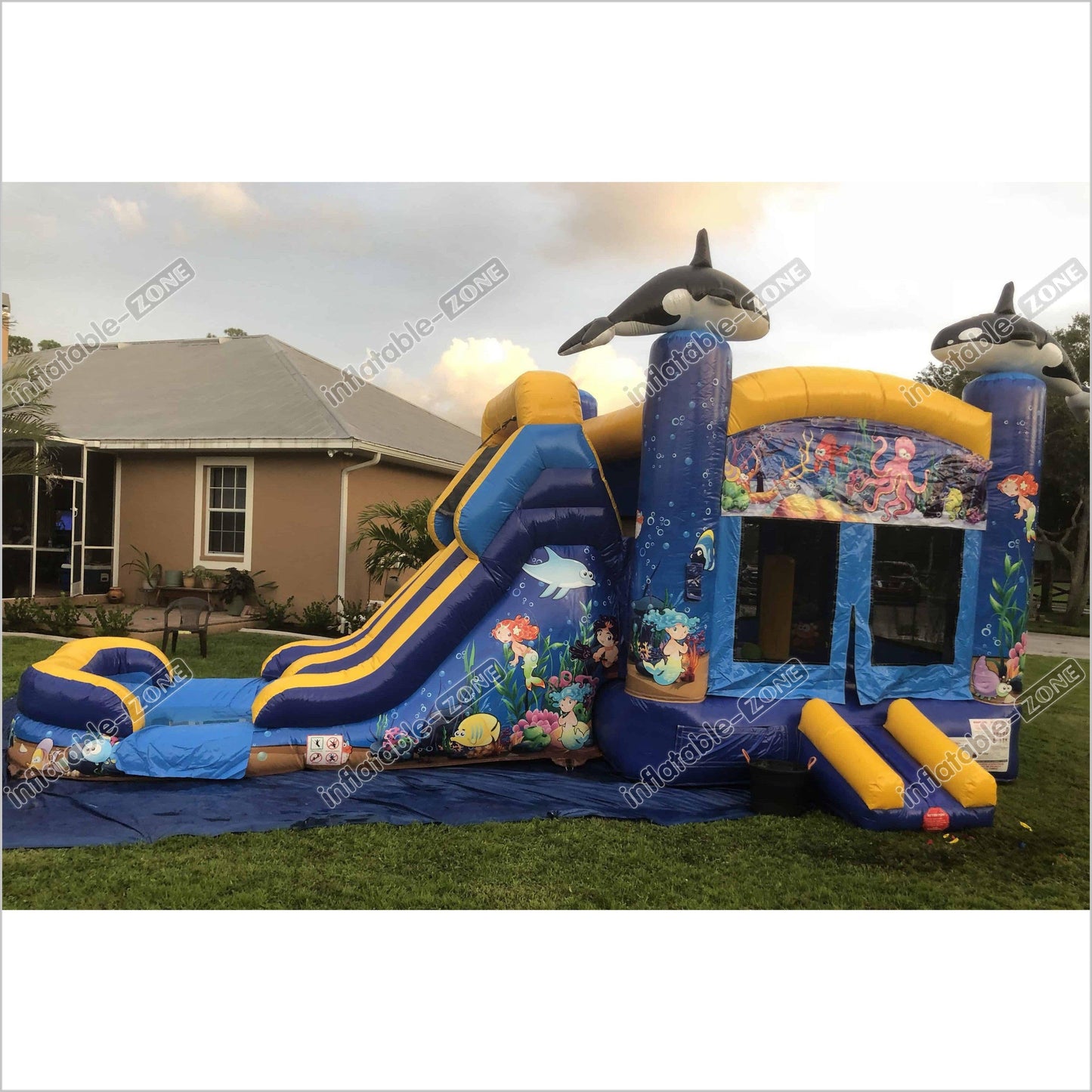 Mermaid Water Slide Combo Wet And Dry Bounce House Under The Sea Bouncy Castle - Inflatable-Zone