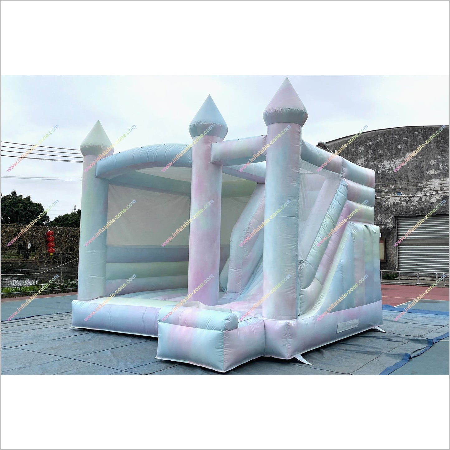 Best Tie Dye Combo Inflatable Big Slide Bounce House Outdoor Soft Play Equipment Bouncy Castle Slide For Sale
