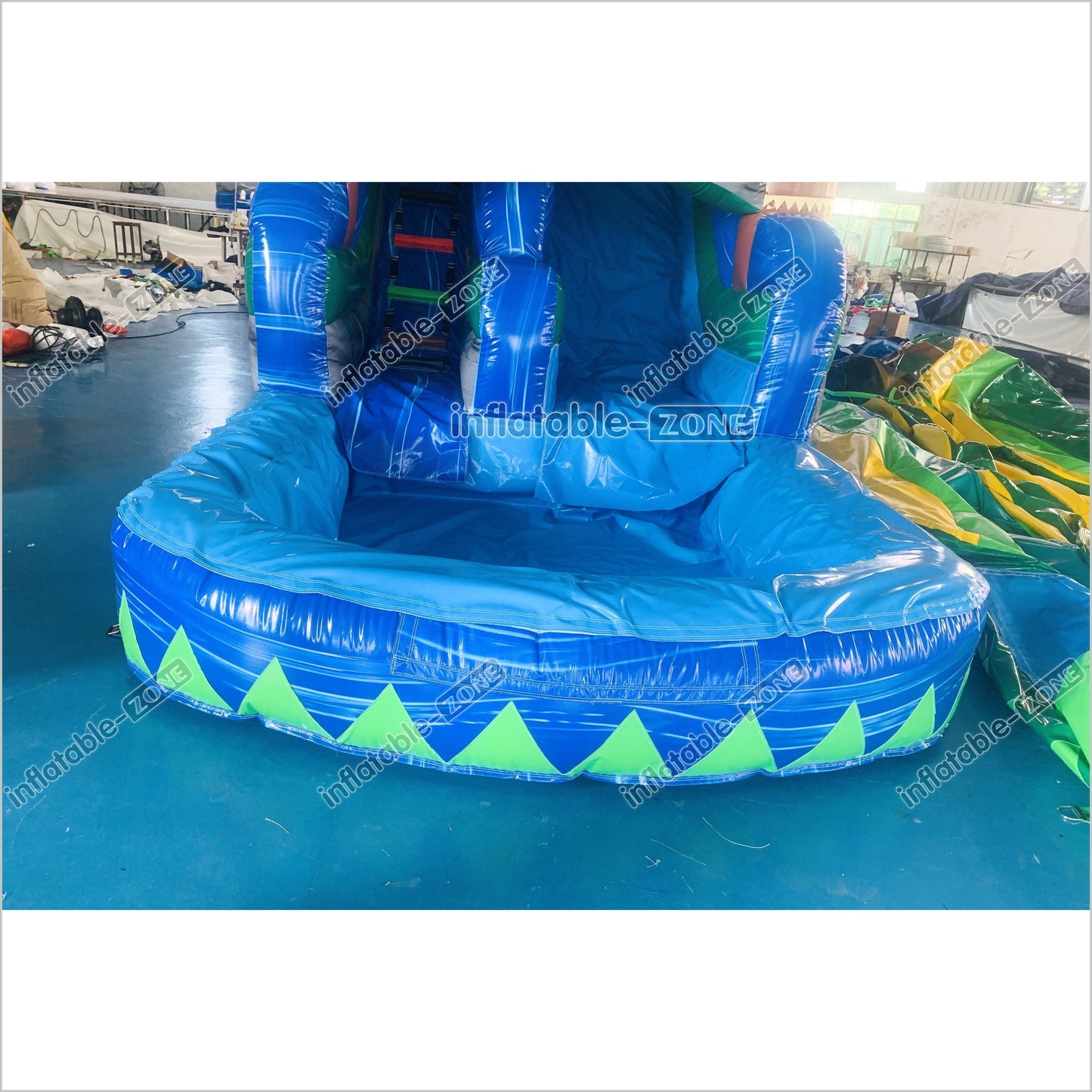 Blue Palm Tree Inflatable Water Slide Inflatable Bouncer Tropical Jumping Castle Waterslide With Small Pool - Inflatable-Zone
